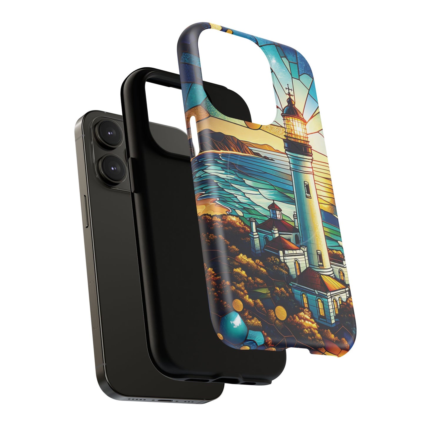 Stained Glass Lighthouse Phone Case - Tough Magnetic Cases, Unique Gifts for Nature Lovers, Beach Vibes, Travel Accessories, Coastal Decor