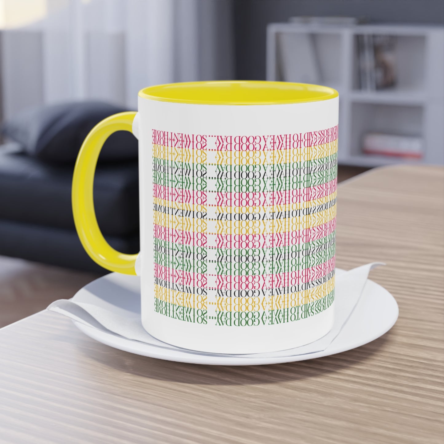 Two Tone Funny Hidden Message Mug - “My Boss said to have a good day… so I went home.”- Viral Optical Illusion Mug - Secret Sarcastic Work Message - Dishwasher Safe, Unique Gifts for Coffee Lovers, Home & Office Decor, Holiday Present.
