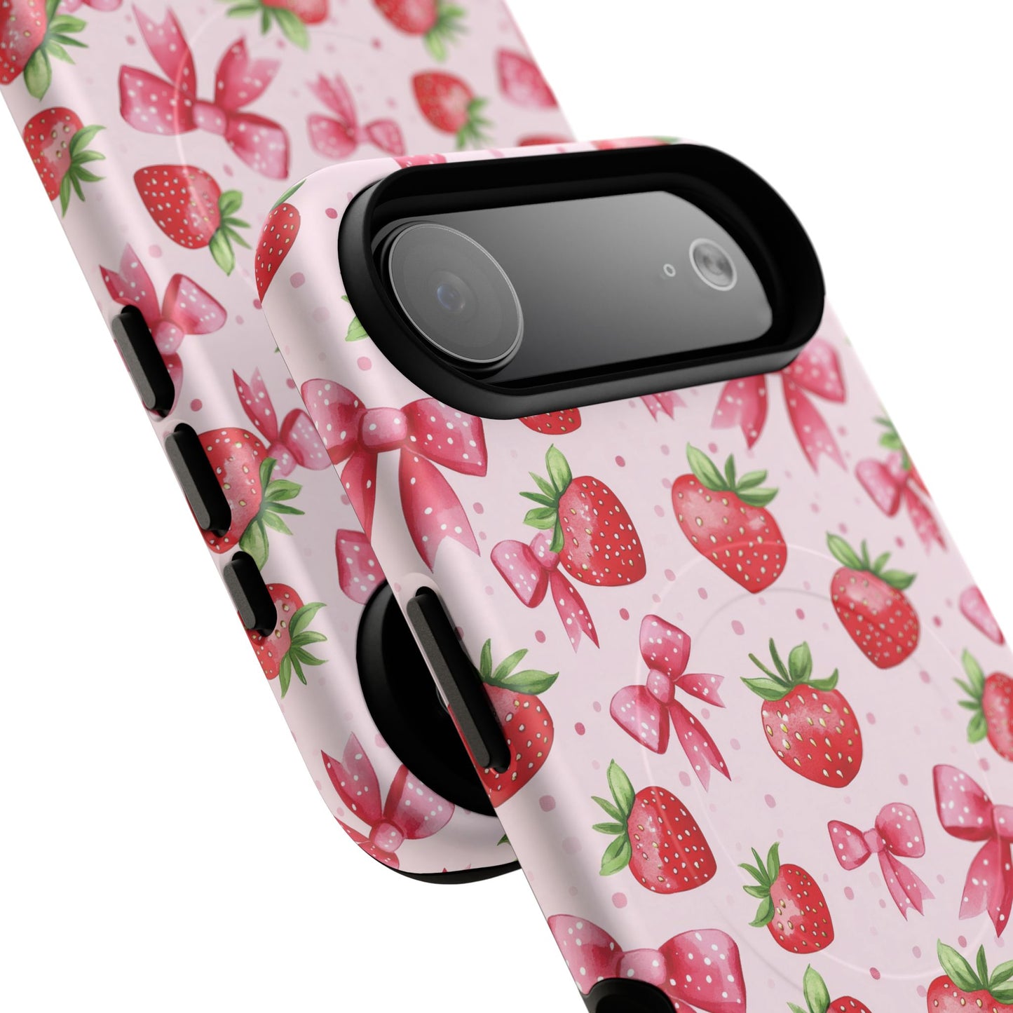 Strawberry Blush Coquette Magnetic Tough iPhone Cases - Funky Fruit Cases, Floral iPhone Cover, Trendy Gifts, iPhone Accessories, Strawberry Lover