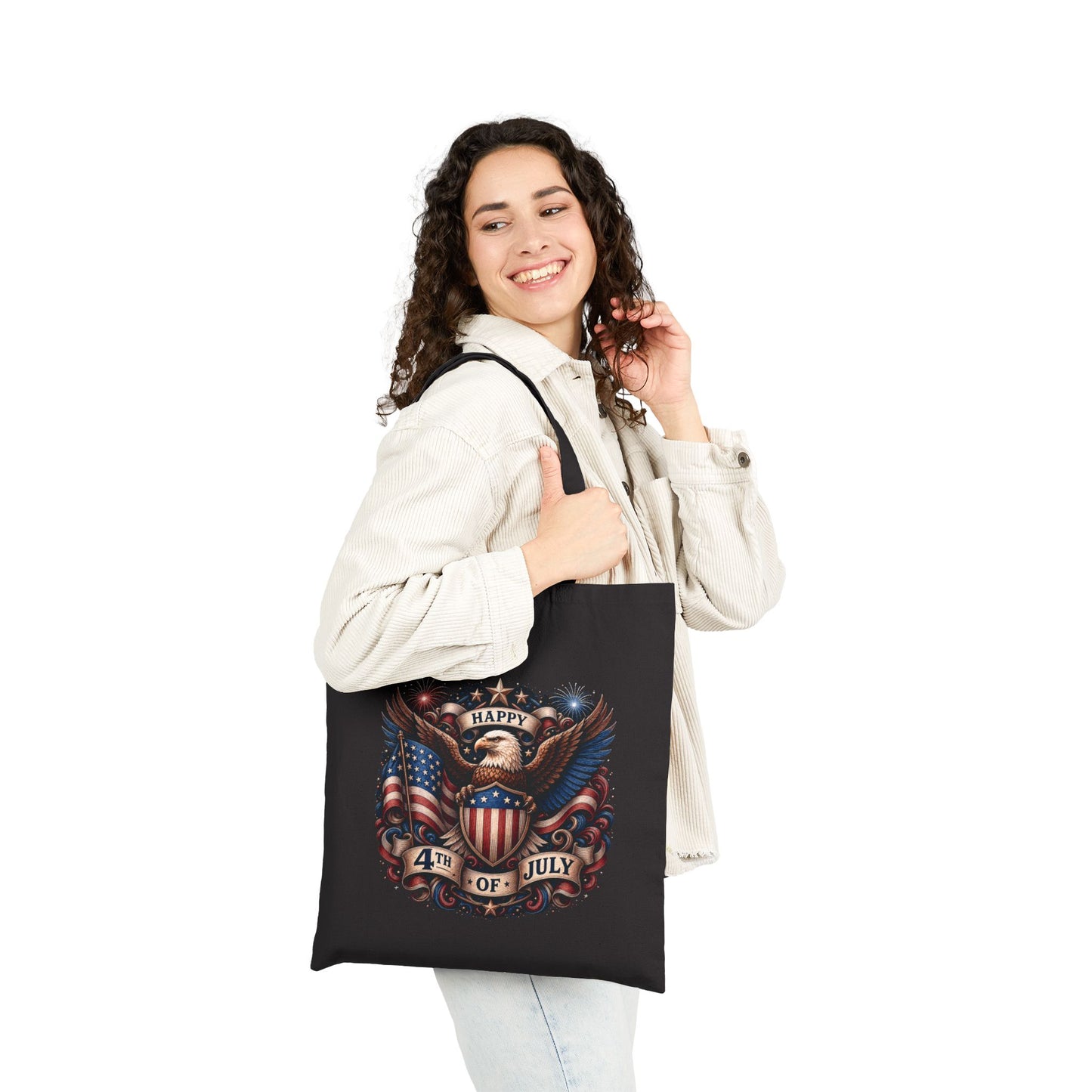 4th of July Patriotic Tote Bag — American Eagle Flag Canvas Grocery Bag