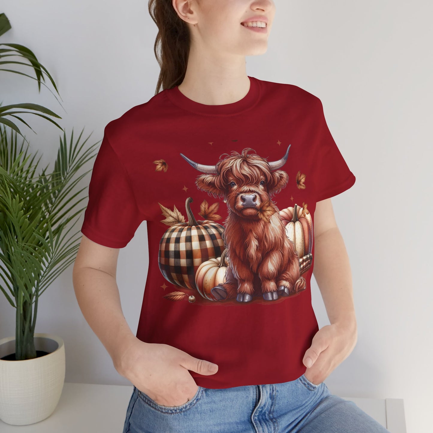 Autumn Highland Cow Charm Unisex Jersey Short Sleeve Tee