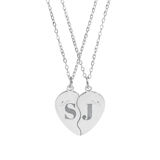 Engravable Split Heart Necklace Set — Personalized Best Friend/BFF Jewelry