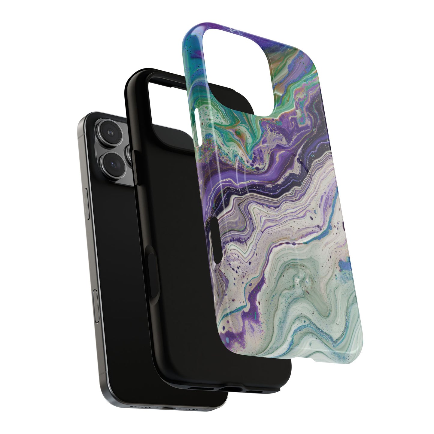 Stylish Purple Acrylic Tough Magnetic iPhone Cases, Unique Protective Cases for iPhone, Colorful Marble Design, Great Gift for iPhone Lovers