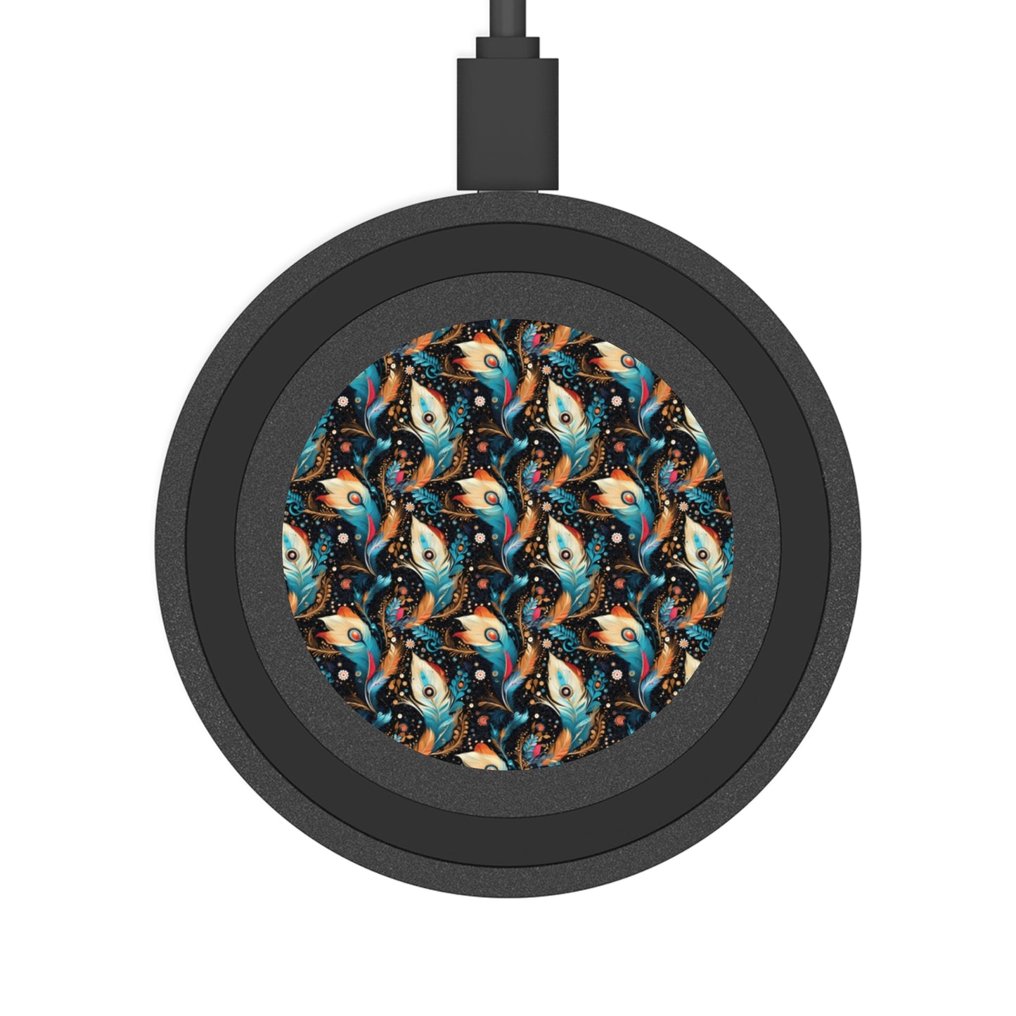Ethereal Feathers Artistic Wireless Charging Pad - Quake Design, Perfect for Tech Lovers and Gift Giving