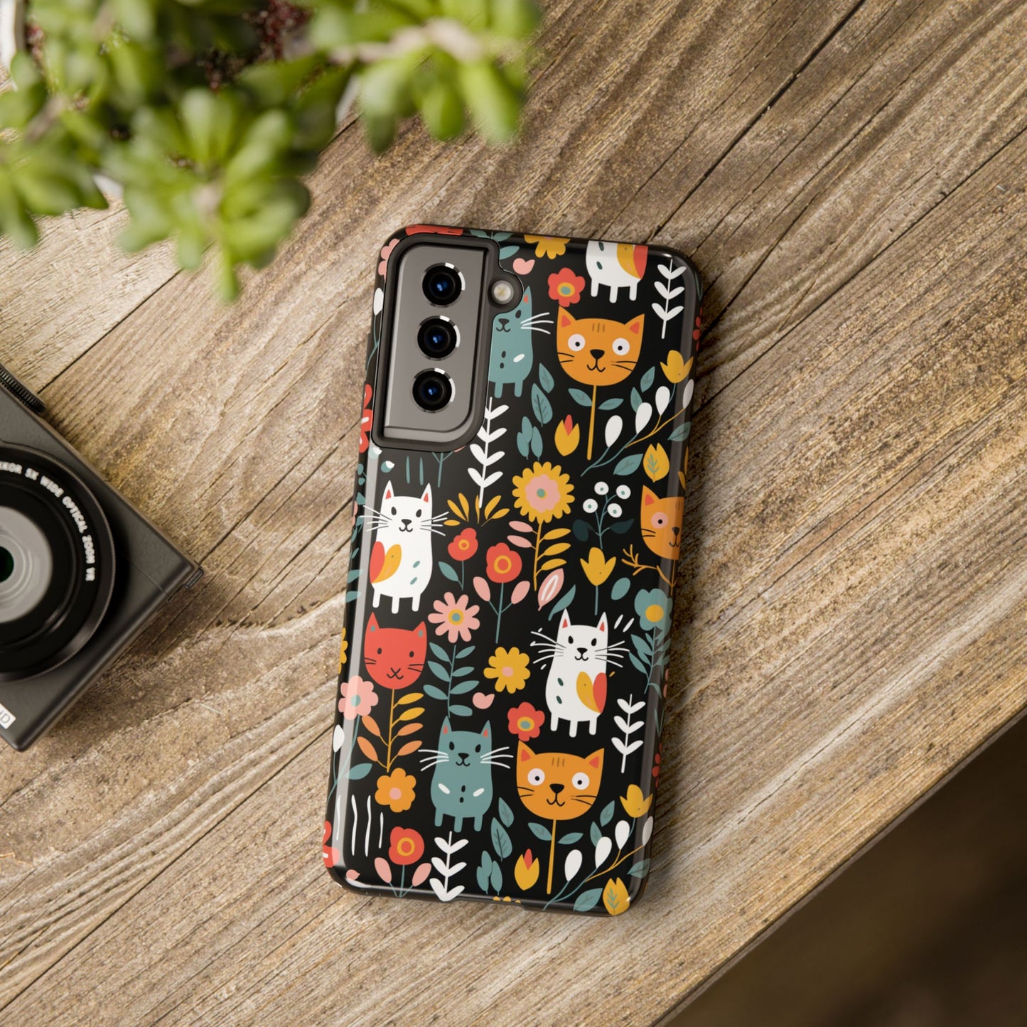 Whimsical Feline Garden iPhone and Samsung Tough Phone Cases,