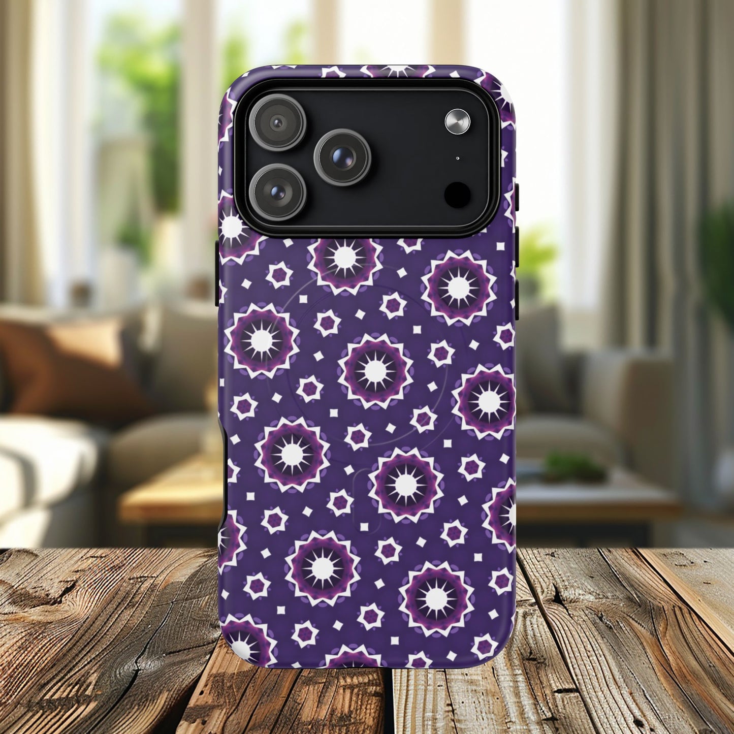 Violet Nova Bloom Stylish Tough Magnetic iPhone Case, Purple Floral iPhone Cover, Durable Cell iPhone Protector, Gift for Her, Mother's Gift