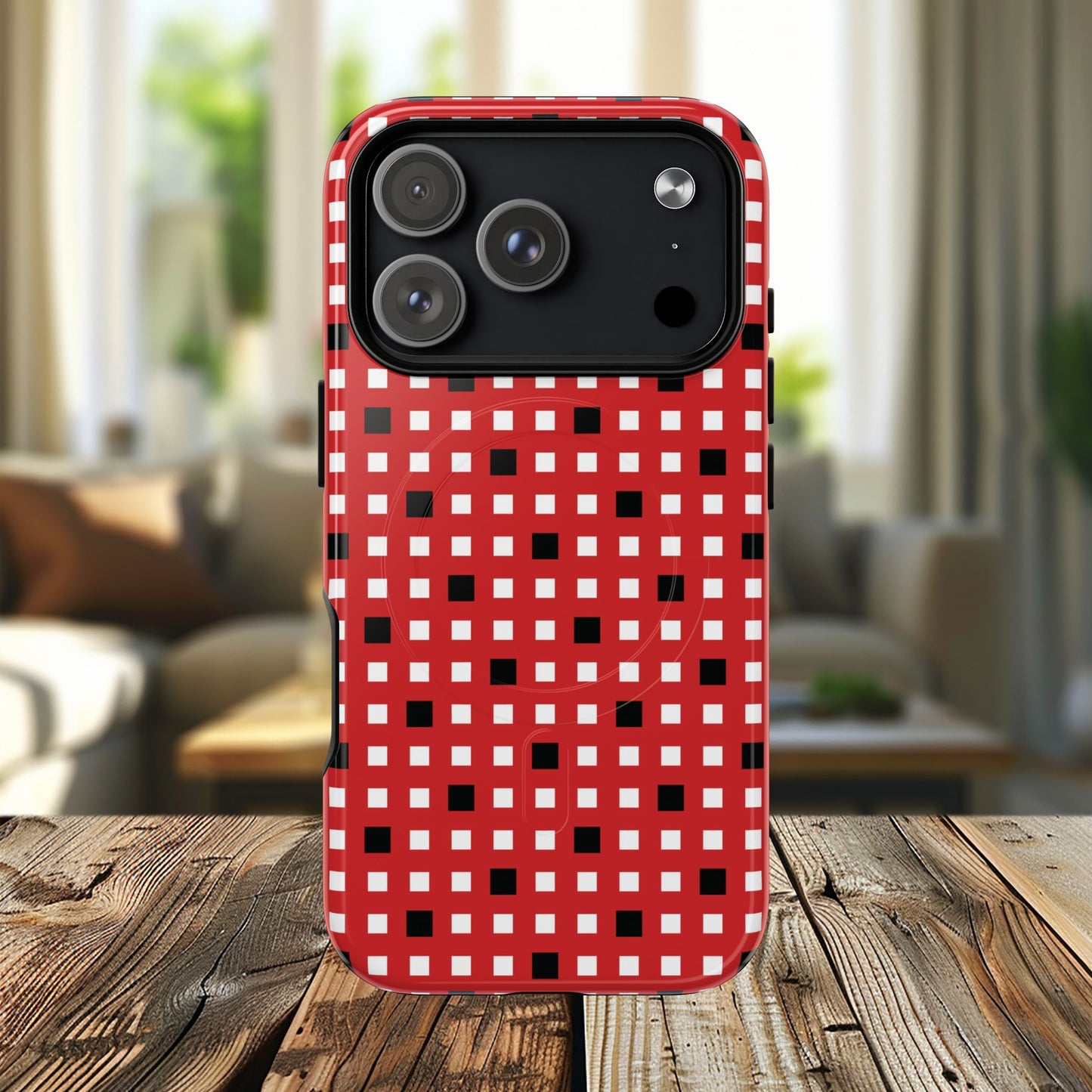 Crimson Gridlock Tough iPhone Magnetic Cases, Durable iPhone Accessories, Gift for Tech Lovers, Modern Design