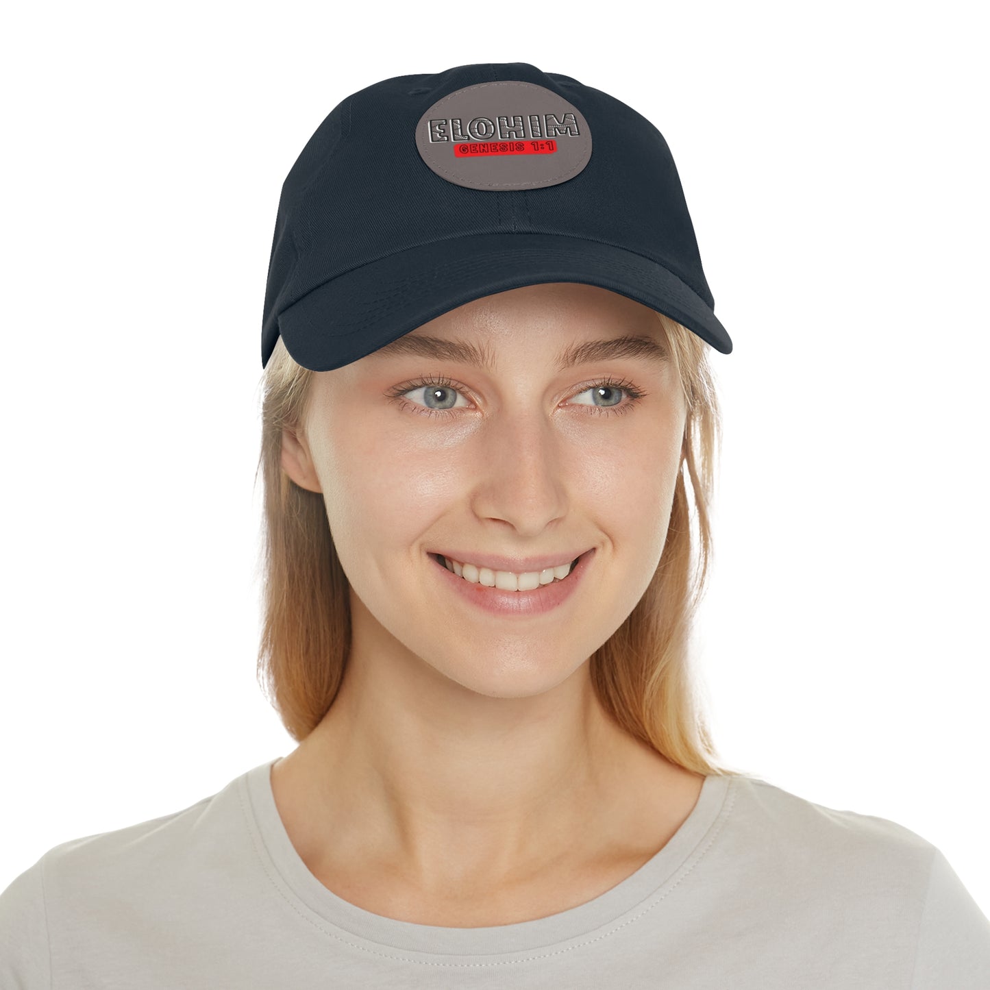 'ELOHIM, GENESIS 1:1- Stylish Dad Hat with Leather Patch | a Unisex Gift, Casual Wear, Summer Accessory, Unique Outdoor Cap, Adjustable Sun Hat, Christian Gift