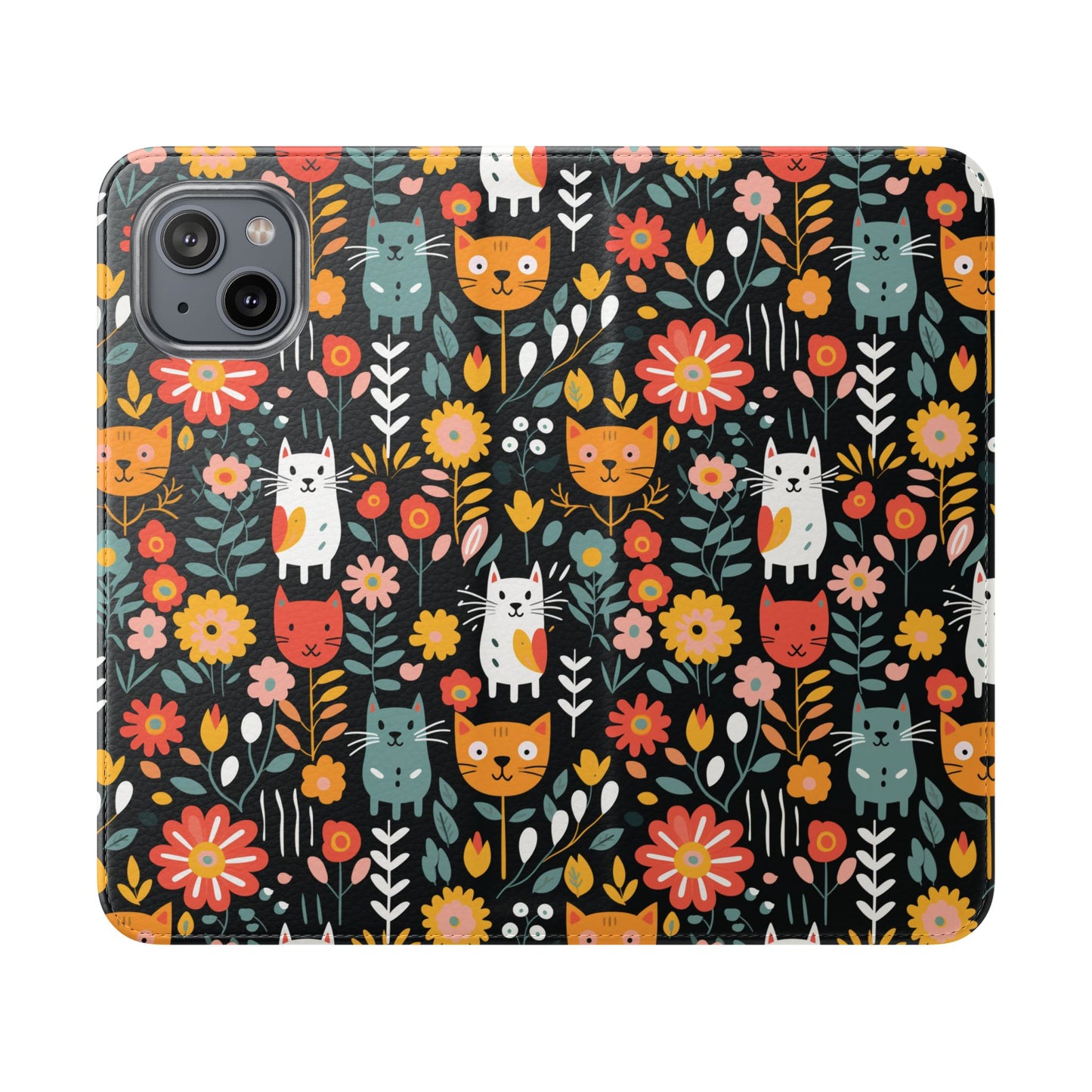Whimsical Feline Garden iPhone and Samsung Flip Cases