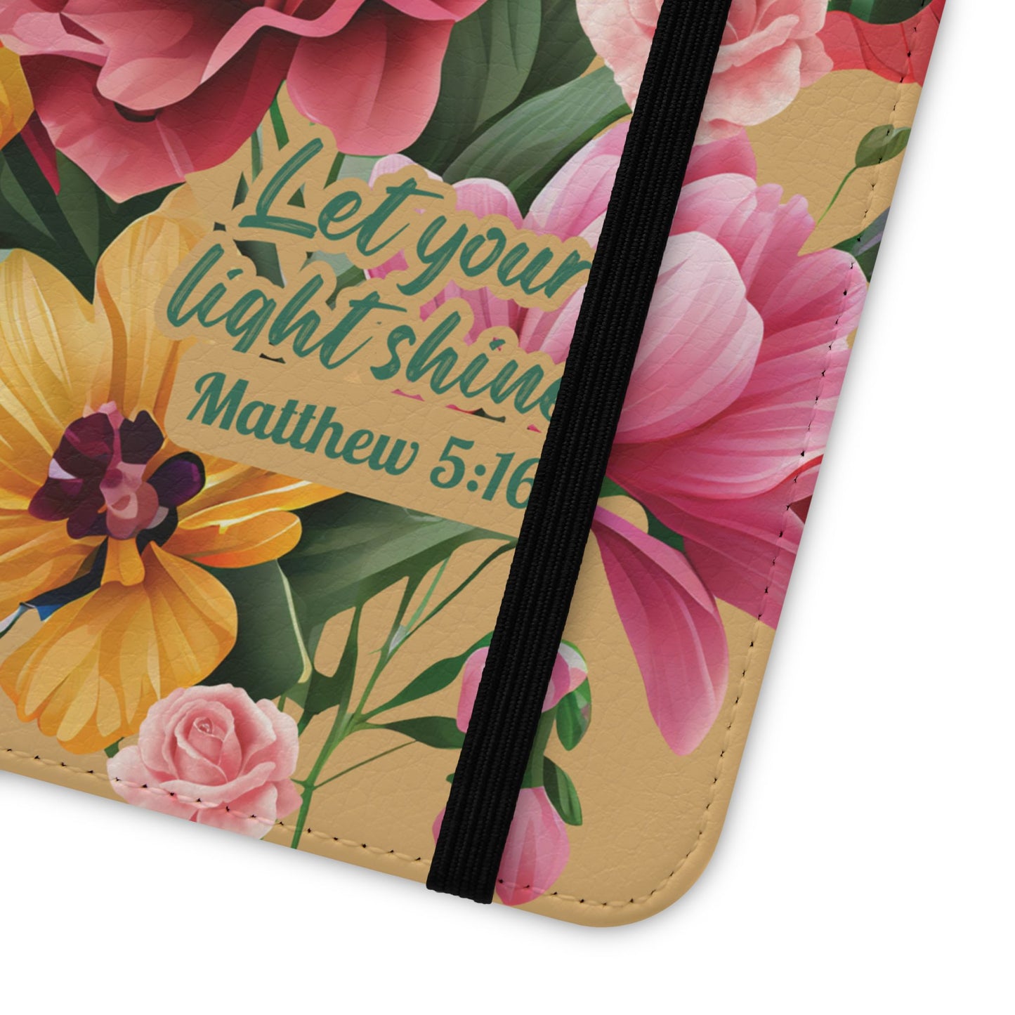 Floral Scripture Flip Case — "Let Your Light Shine" Wallet Phone Cover (Matthew 5:16)