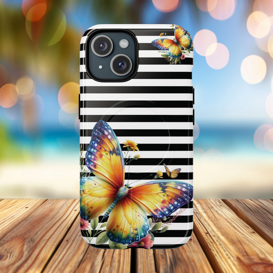 Botanic Flight Tough iPhone Magnetic Cases, Floral iPhone Cover, Stylish Tech Accessory, Gift for Nature Lovers, Butterfly Design, Unique Phone Protector