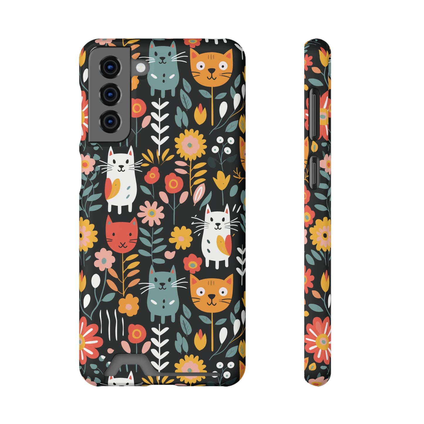 Whimsical Feline Garden iPhone and Samsung Case With Card Holder