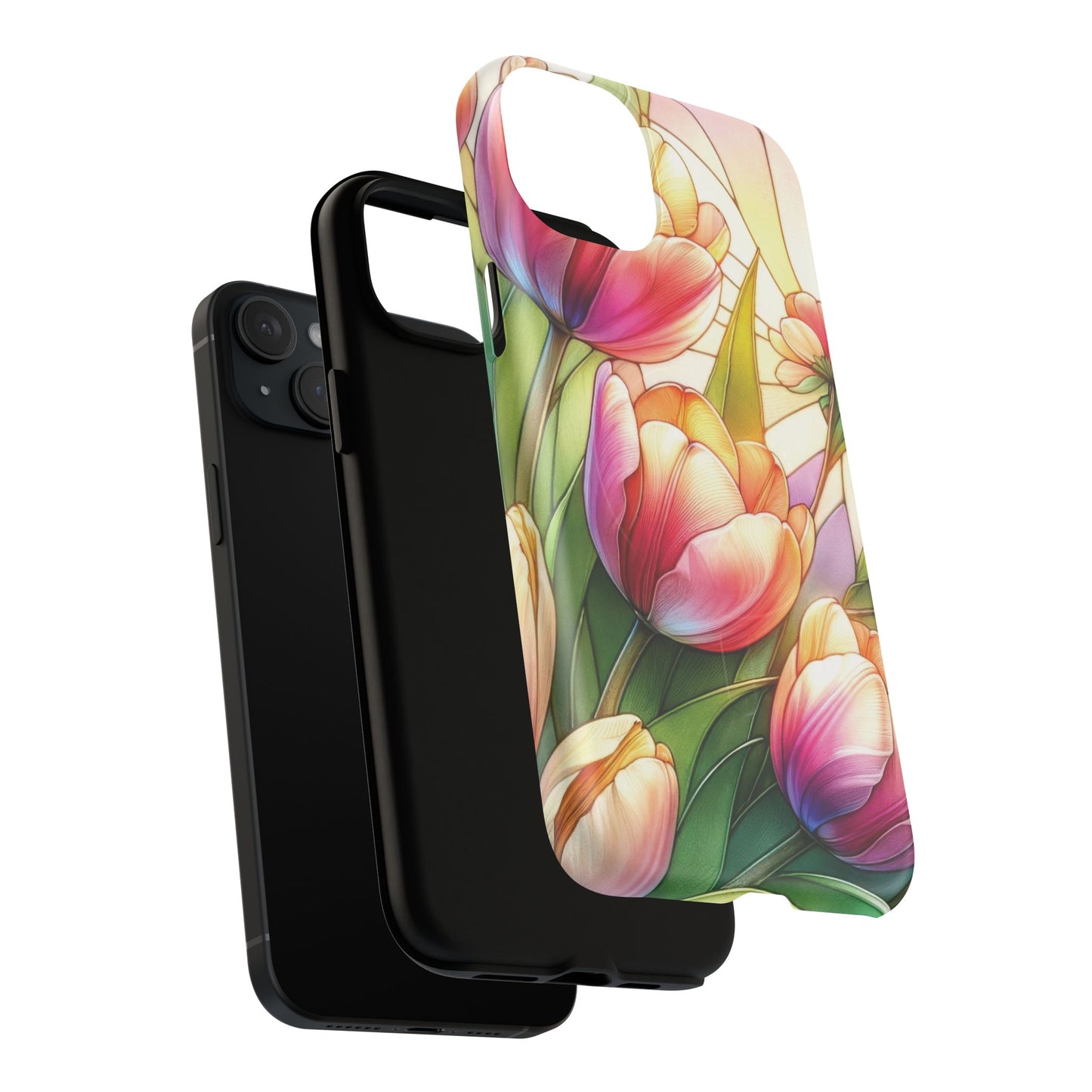 Tulip Glow Tough iPhone Magnetic Case, Floral Design, Spring Gift, Durable Protection, Smartphone Accessories, MagSafe Accessories, Stained Glass Tulip Gift