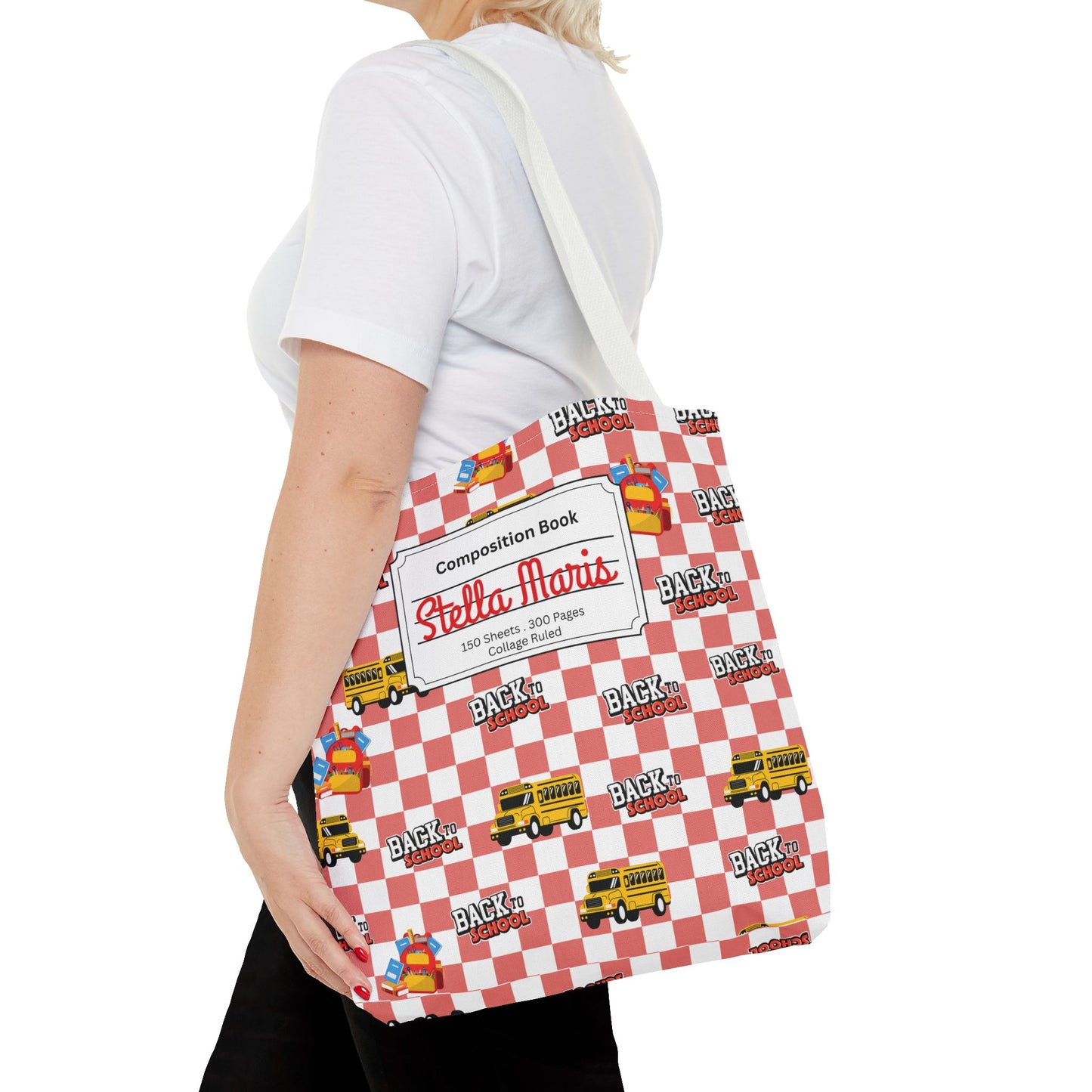 Personalized Red SchoolYard Chic Composition Book Inspired Tote Bag, Back to School Tote, Teacher Gift, Kids Bag, Custom Name Bag, Educational Accessories, Back to School Tote Bag.