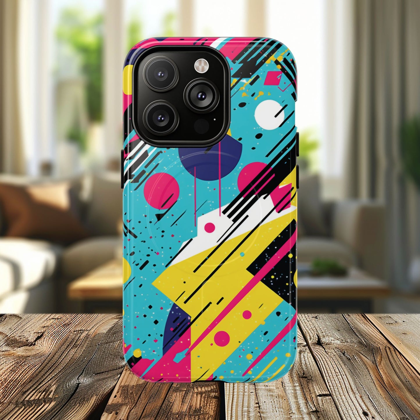 Retro Pop Vibes Magnetic iPhone Case with Abstract Design, Tough iPhone Cover, iPhone Accessory, Gift for Tech Lovers, Trendy iPhone Protector