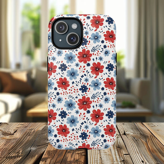 Patriotic Floral Dreams Tough Magnetic iPhone Cases, Durable, Stylish, Gift for Her, Protective Phone Cover, Spring Floral Design