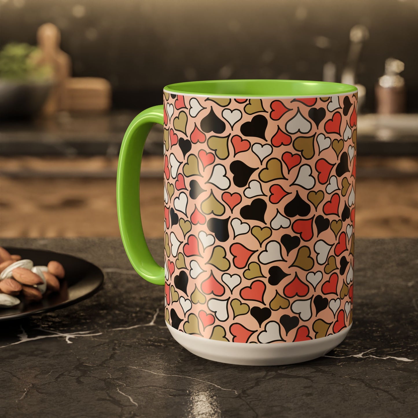 Heart Patterned Coffee Mug - Colorful Love Design, Perfect for Gifts & Celebrations