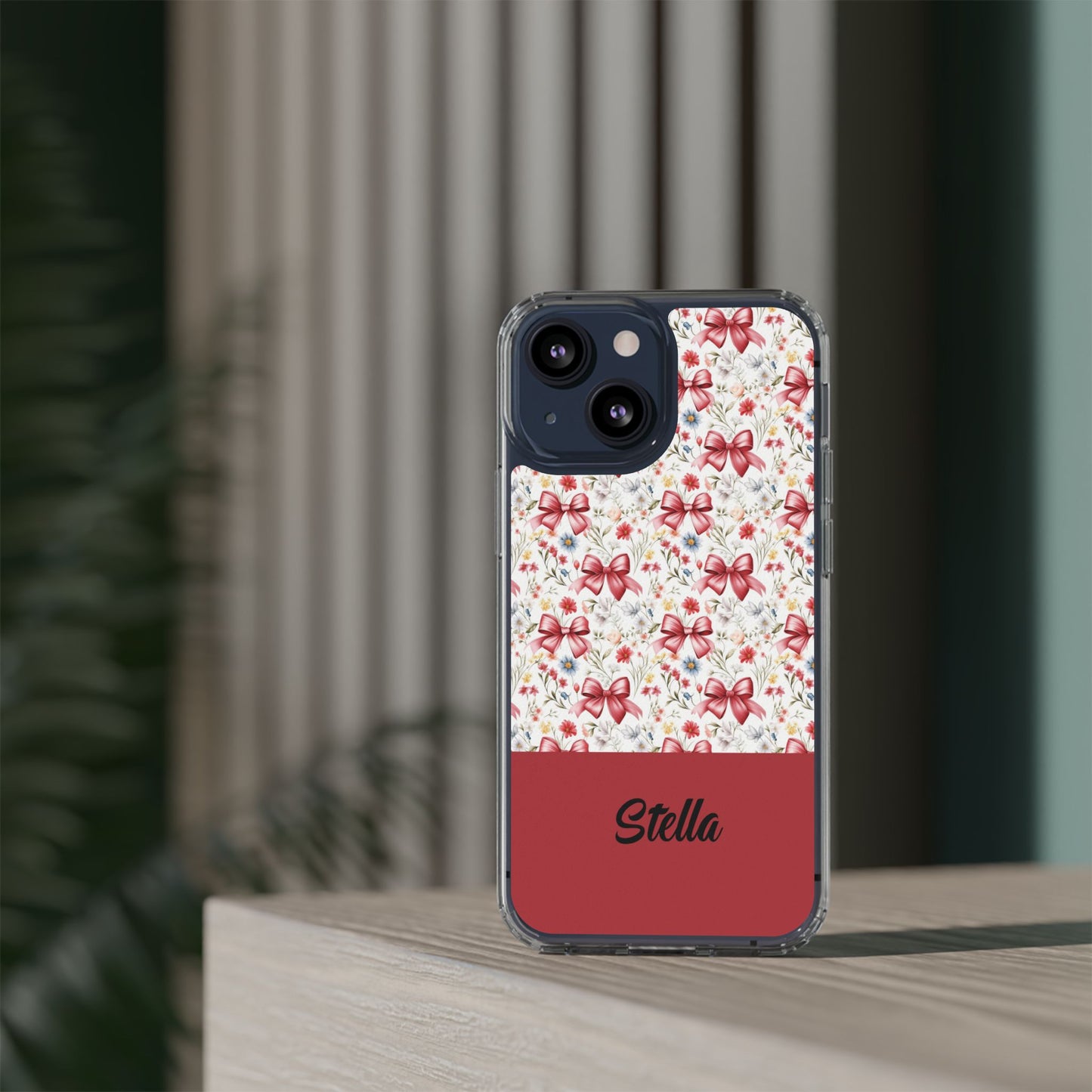 Personalized Rosette Coquette Floral Bow Clear iPhone, Samsung Cases — Custom Name Phone Cover