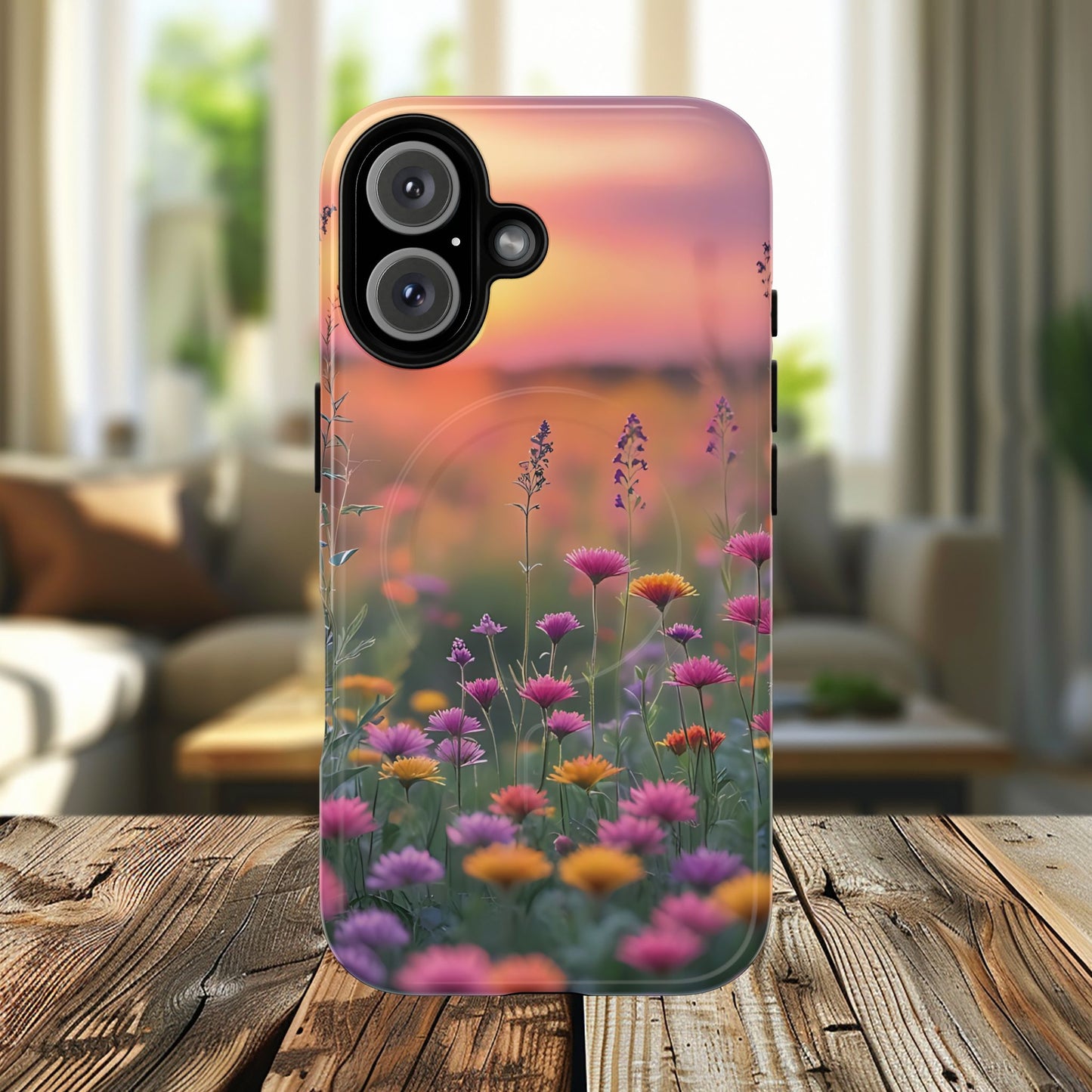 Floral Sunset Phone Case, Tough Magnetic Cases for iPhone, Nature Lover Gift, Durable Protection, Eco-Friendly Phone Accessory