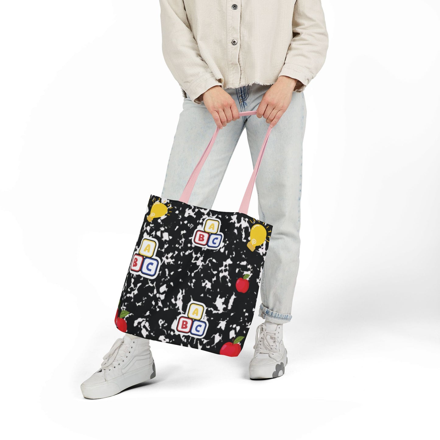 Personalized Black Composition Book Inspired Canvas Tote Bag with Colorful Straps, Cute School Bag, Eco-Friendly Tote, Back to School Shopping Bag, Teacher Gift Idea