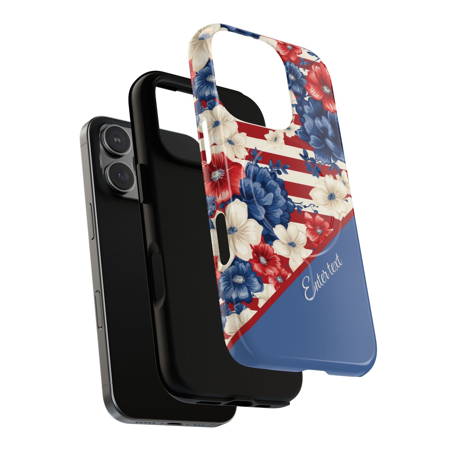Personalized Stars, Stripes & Petals Tough Magnetic MagSafe Case, Patriotic Cover, Floral Design, Durable Protection, Gift for Her, Summer Vibes