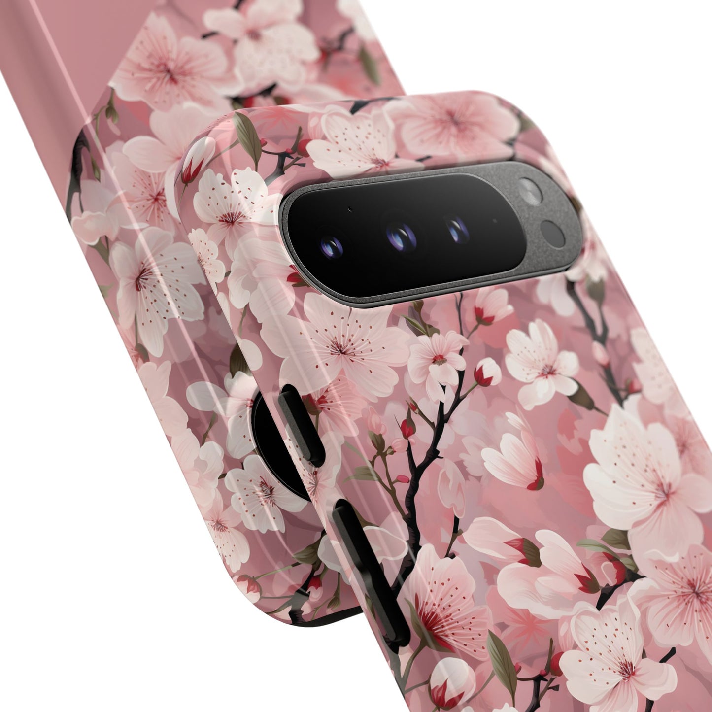Personalized Cherry Blossom Tough Phone Case — Pink Floral Protective Case for Samsung & Google