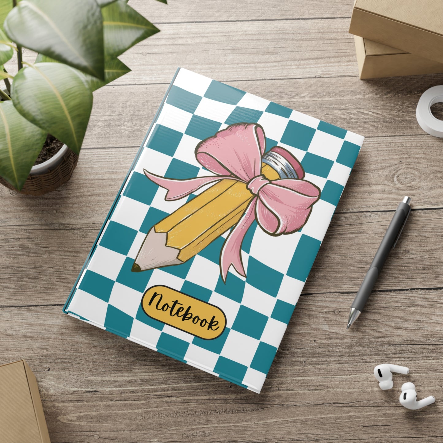 Teal Checkered Charm A Hardcover Notebook (PY)