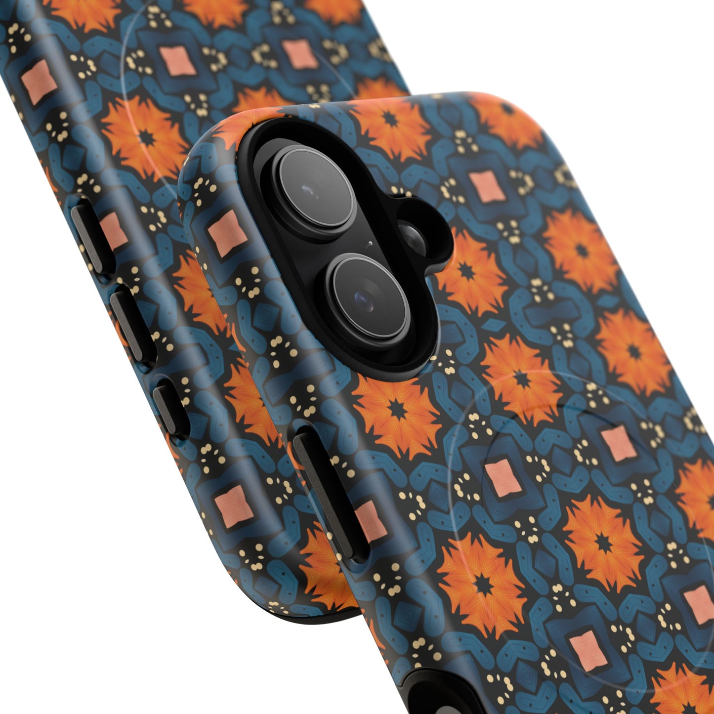 Saffron Tile Bloom Vibrant Floral Tough Magnetic iPhone Case, Durable iPhone Cover, Gift for Her, Floral Design, Unique iPhone Protection.
