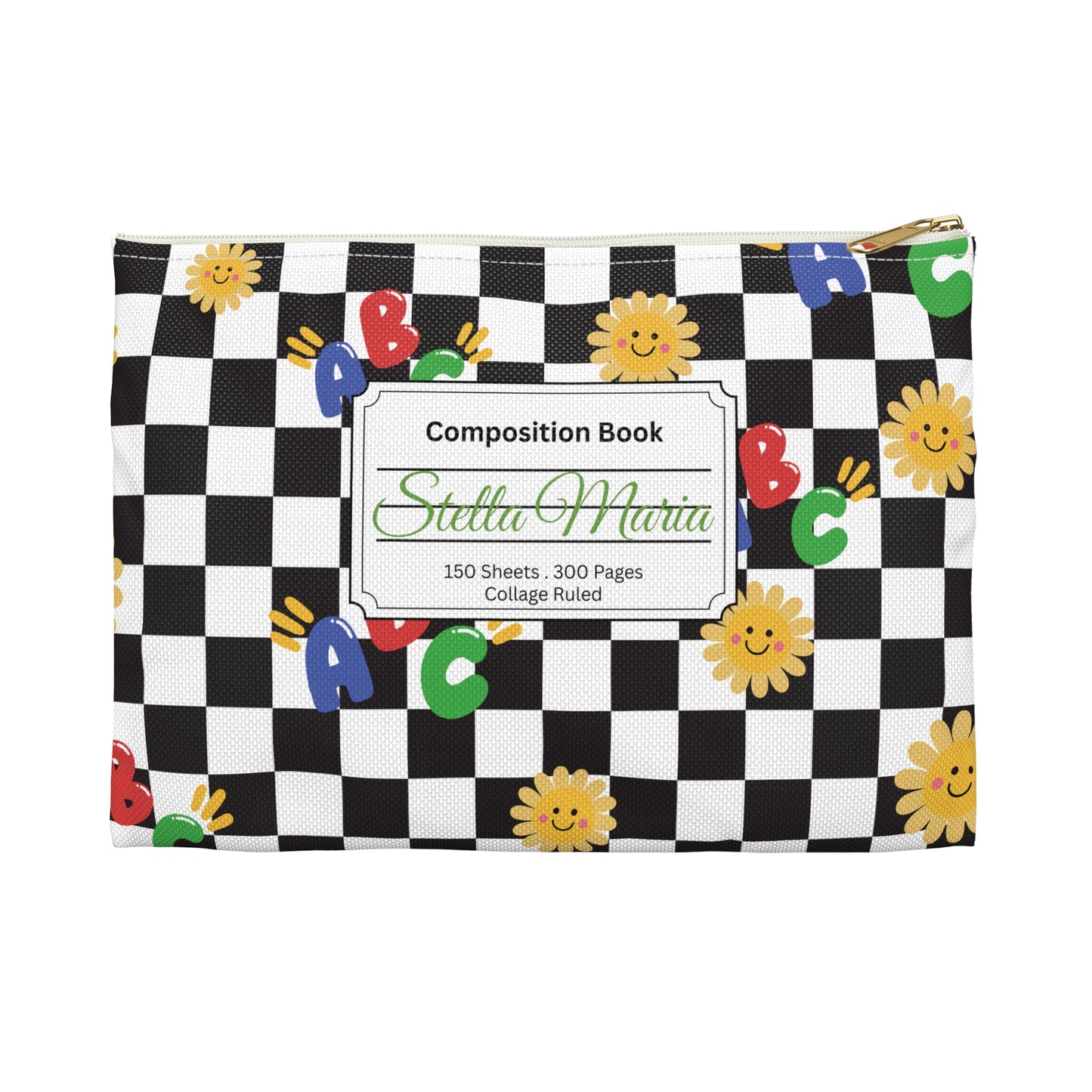 Personalized Schoolyard Chic Composition Book Inspired Accessory Pouch, Kids School Supplies, Classroom Organizer, Teacher Gift, Fun Stationery Case, Back to School
