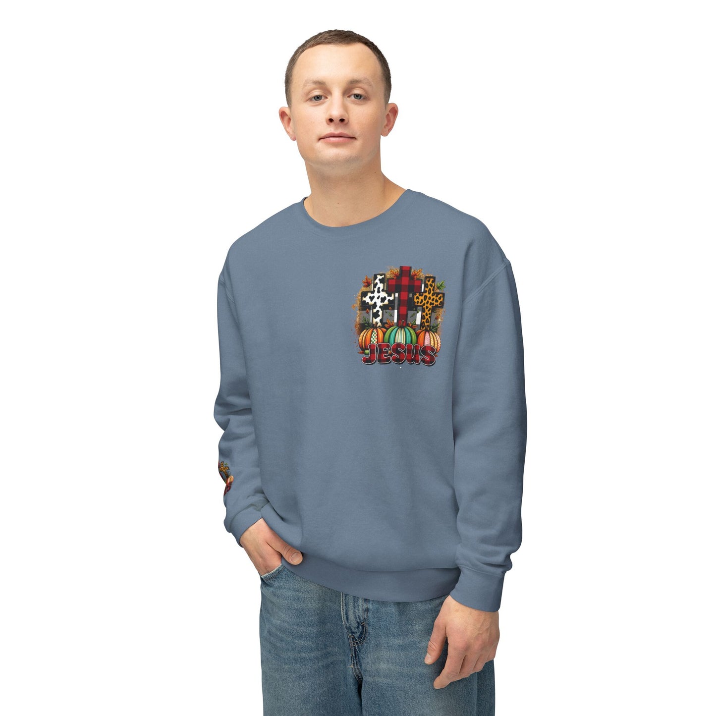 Faithful Harvest Cross Unisex Lightweight Crewneck Sweatshirt