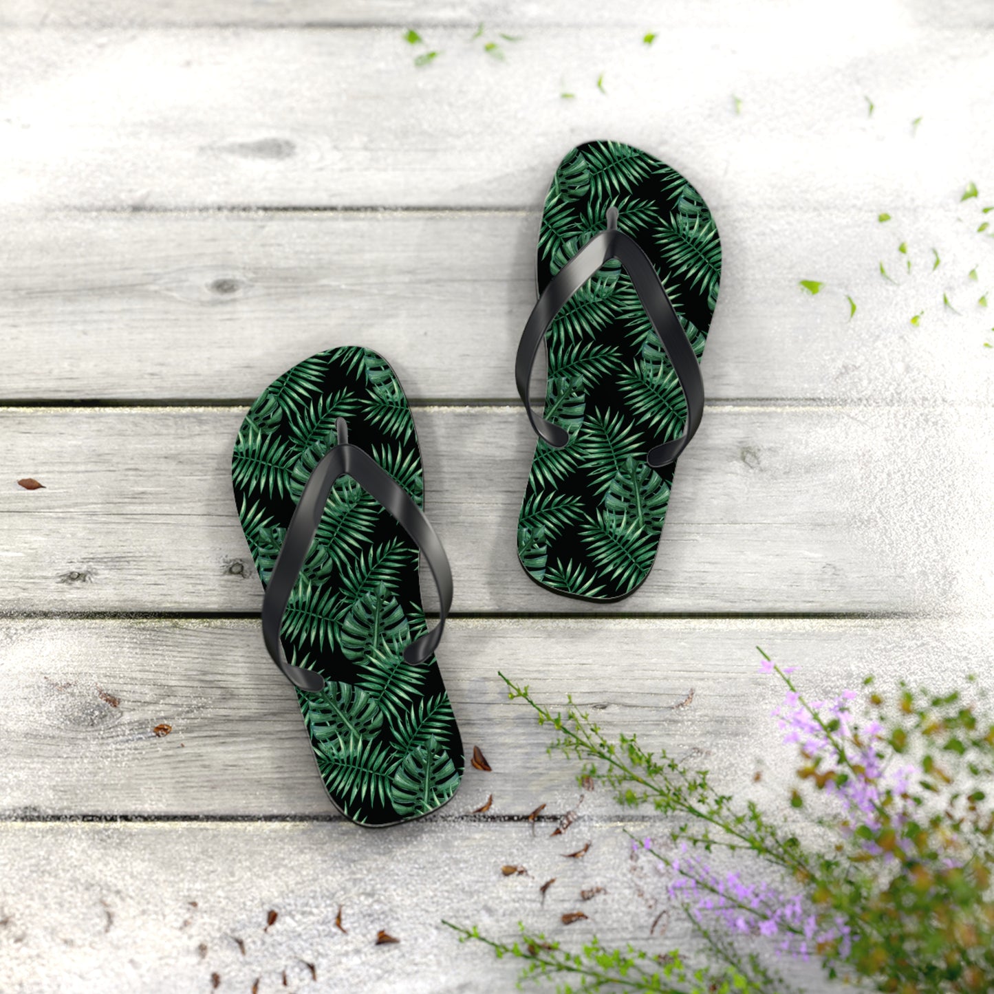 Black Tropical Bliss Flip Flops