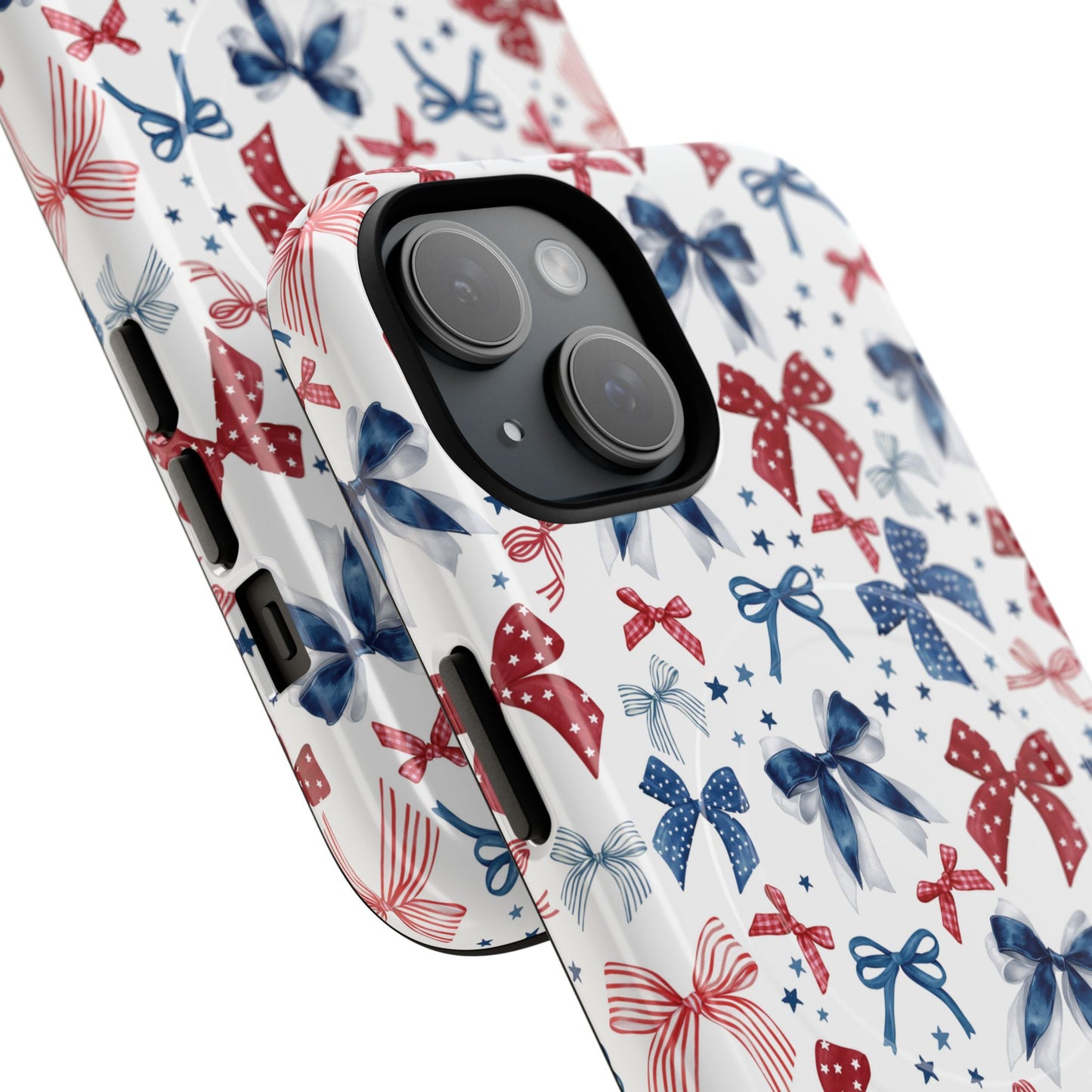 Patriotic Coquette Tough iPhone Magnetic Case, Stylish Gift for Her, Summer Celebrations, Cute Bow Design