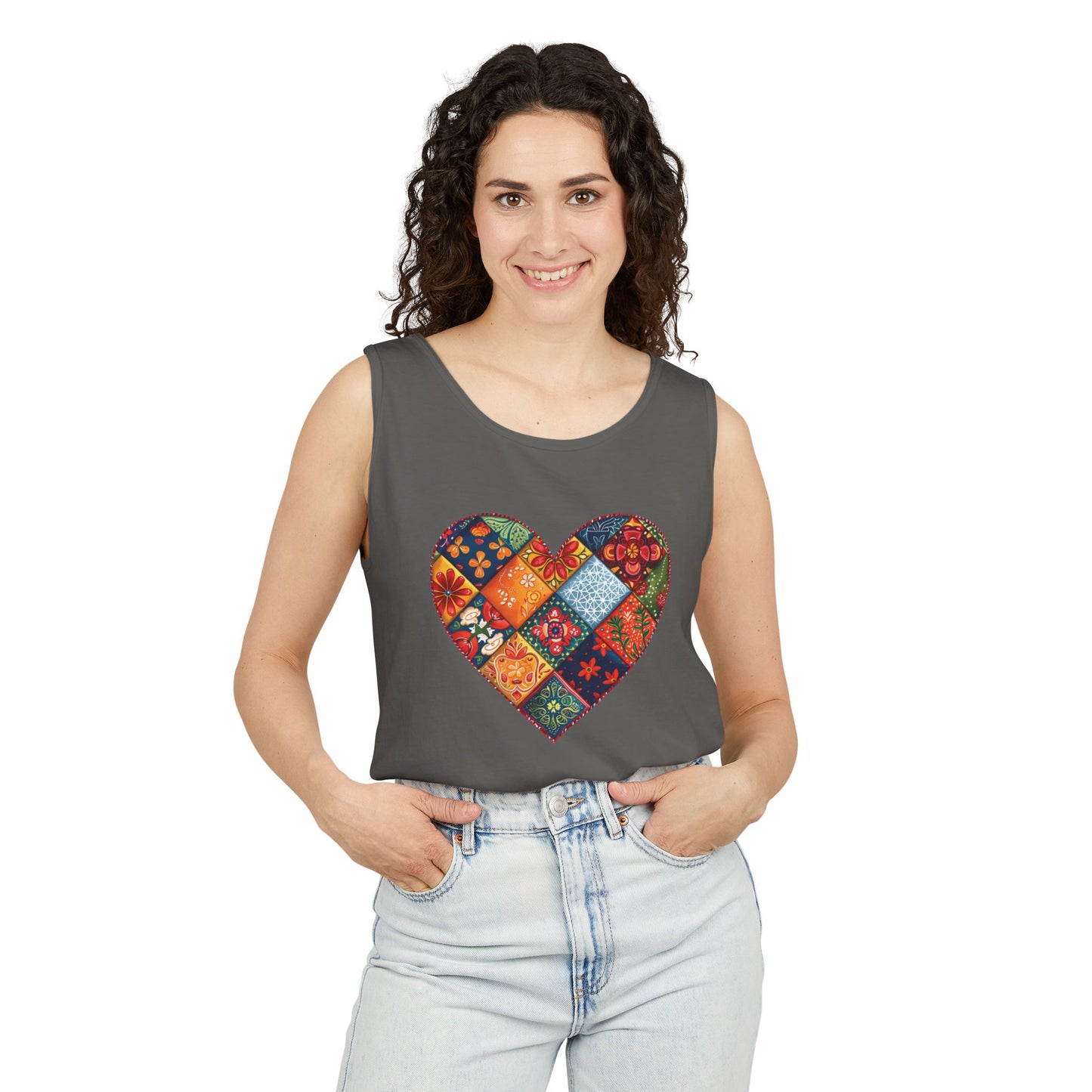 Patched Hearts Unisex Garment-Dyed Tank Top