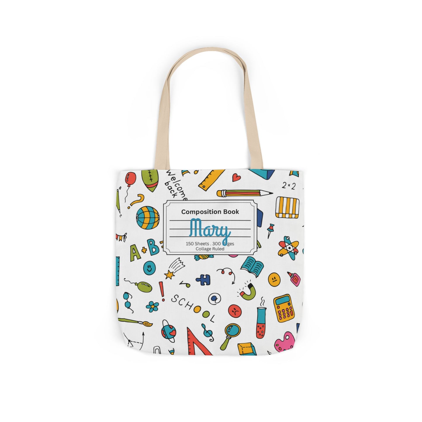 Personalized Classroom Couture Composition Book Inspired Canvas Tote Bag with Colorful Straps, Cute School Bag, Eco-Friendly Tote, Back to School Shopping Bag, Teacher Gift Idea