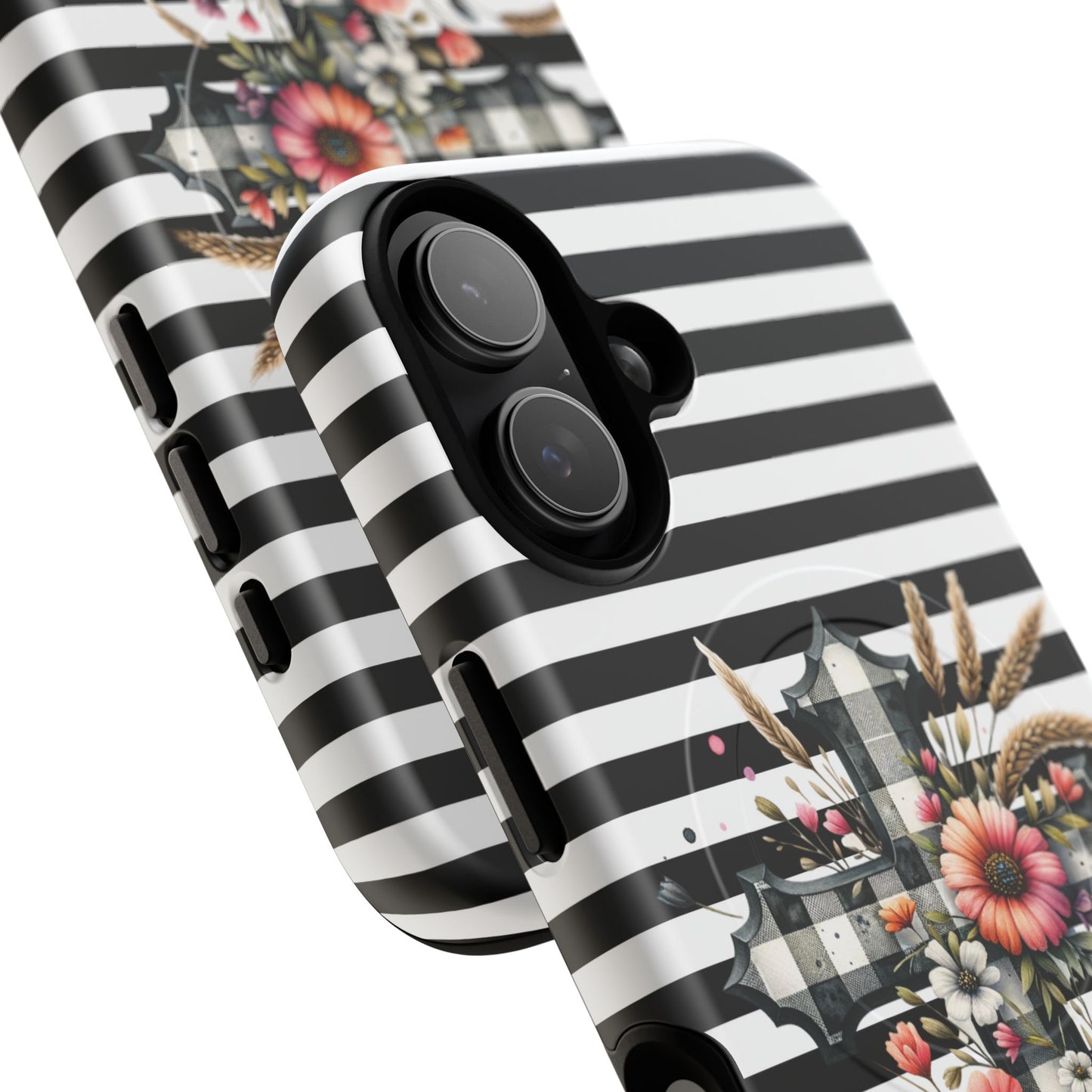 Grace in Bloom Tough Magnetic iPhone Case with Floral Cross Design, Boho iPhone Cover, Striped iPhone Case, Unique Religious Gift, Trendy Cell iPhone Accessory.
