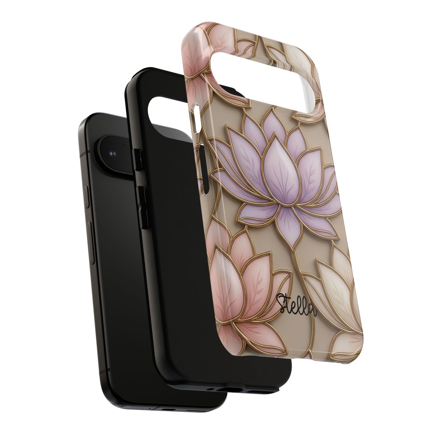 Personalized Lotus Floral Stained Glass Effect Tough Phone Case