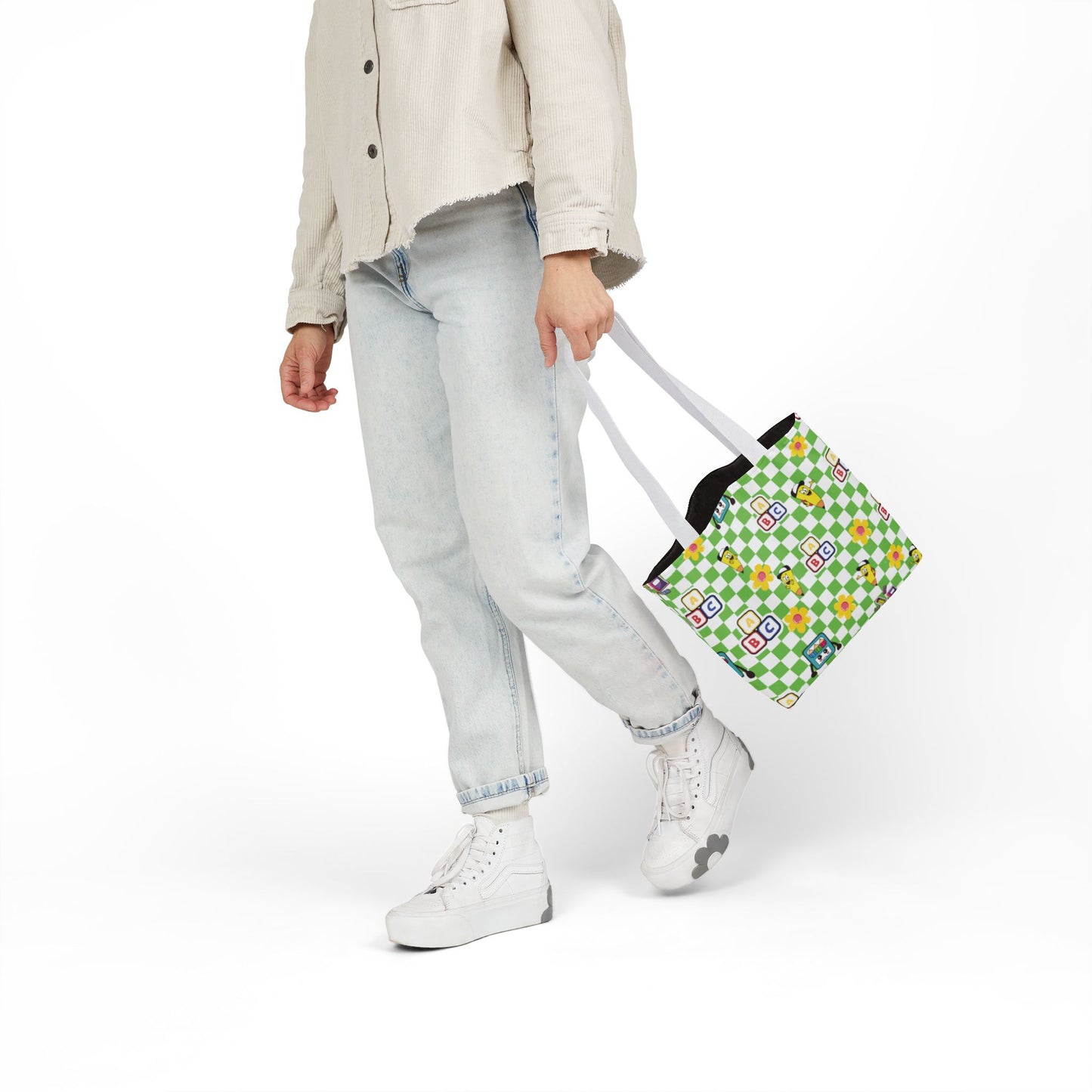 Personalized Green Schoolyard Chic Composition Book Inspired Canvas Tote Bag with Colorful Straps, Cute School Bag, Eco-Friendly Tote, Back to School Shopping Bag, Teacher Gift Idea