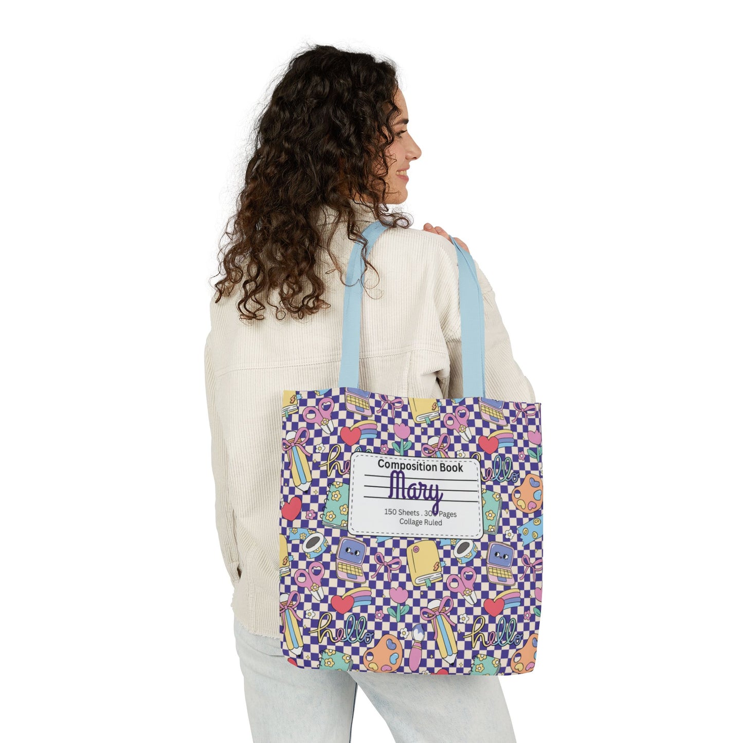 Personalized Purple Doodle Daydream Composition Book Inspired Canvas Tote Bag with Colorful Straps, Cute School Bag, Eco-Friendly Tote, Back to School Shopping Bag, Teacher Gift Idea