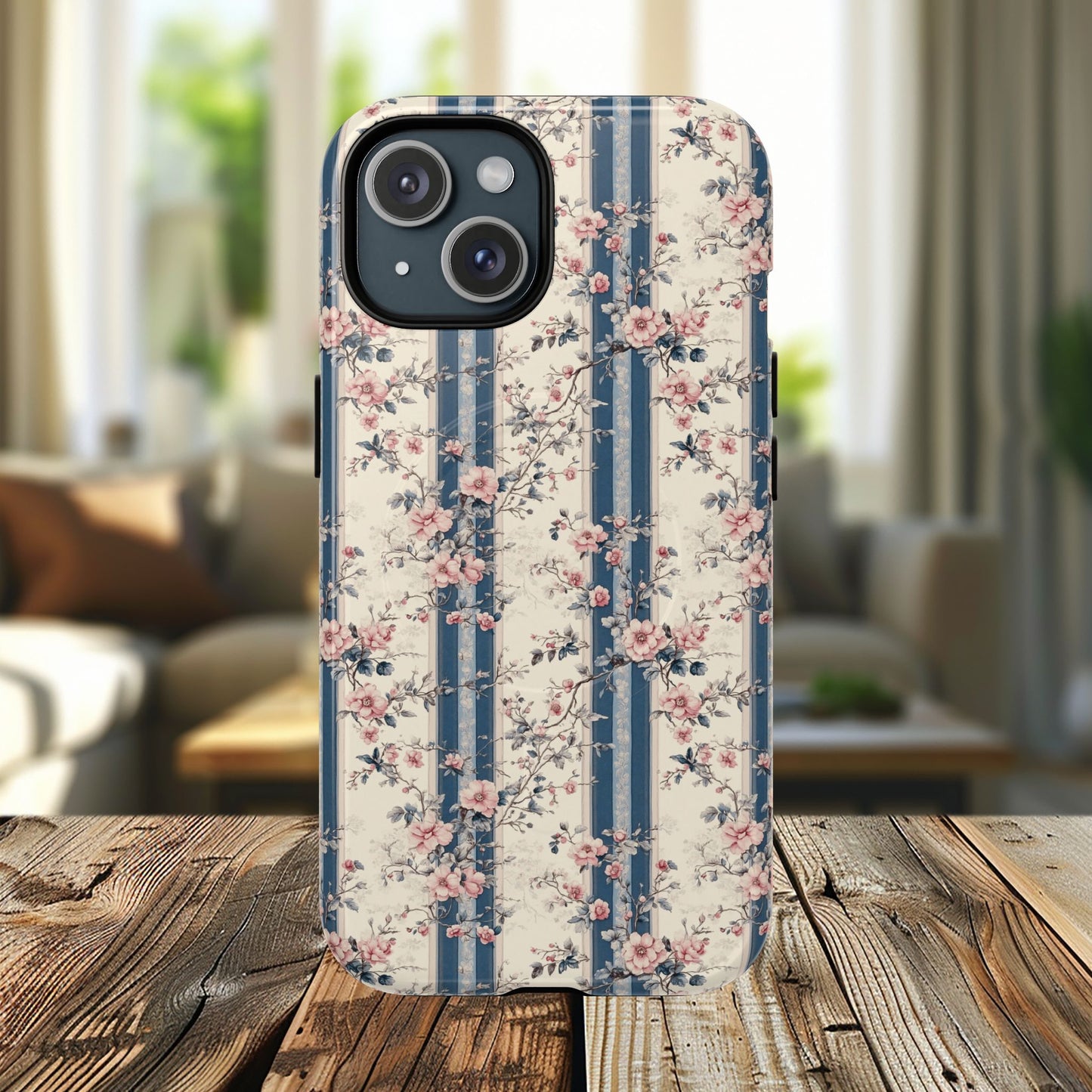 Victorian Rose Stripe iPhone Case, Tough Magnetic Cases for Stylish Protection, Flower Pattern iPhone Cover, Trendy Gift Idea for Her