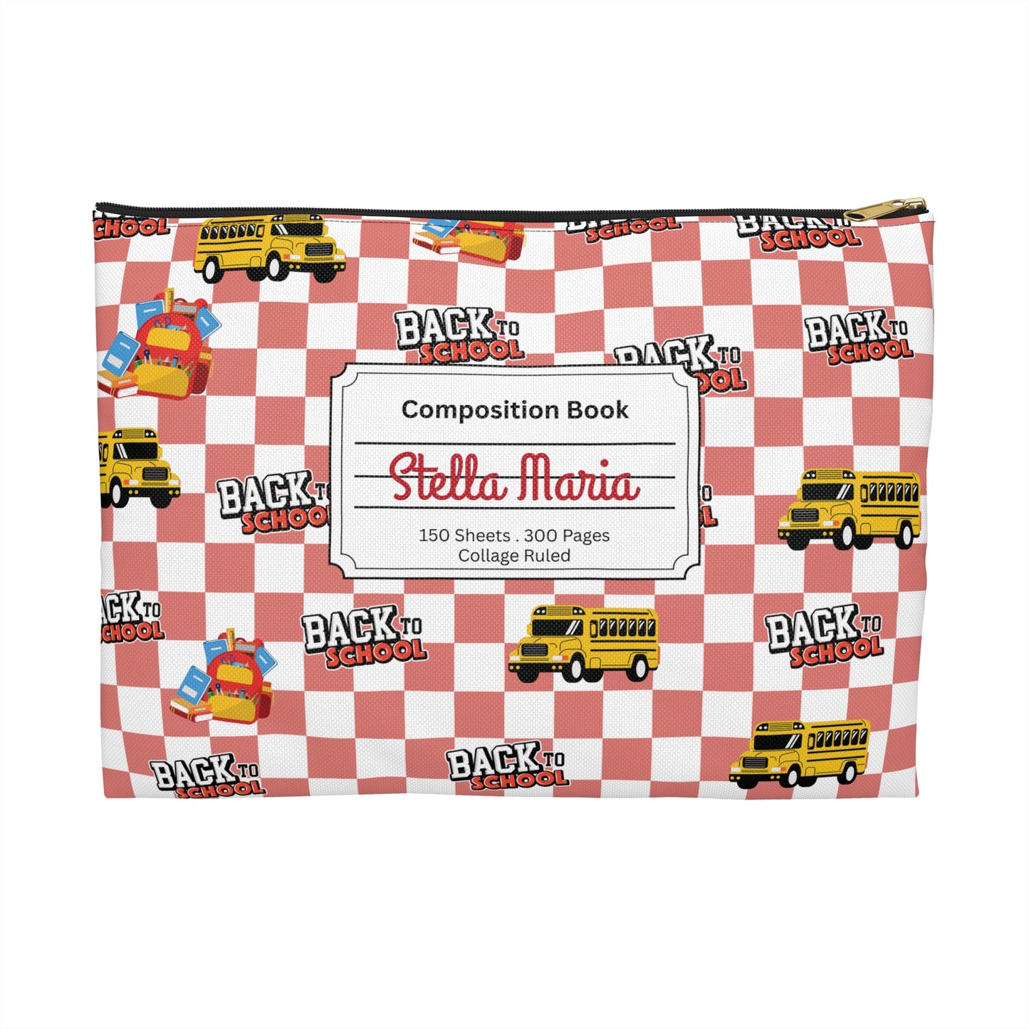 Personalized Red SchoolYard Chic Composition Book Inspired Accessory Pouch, Kids School Supplies, Classroom Organizer, Teacher Gift, Fun Stationery Case, Back to School