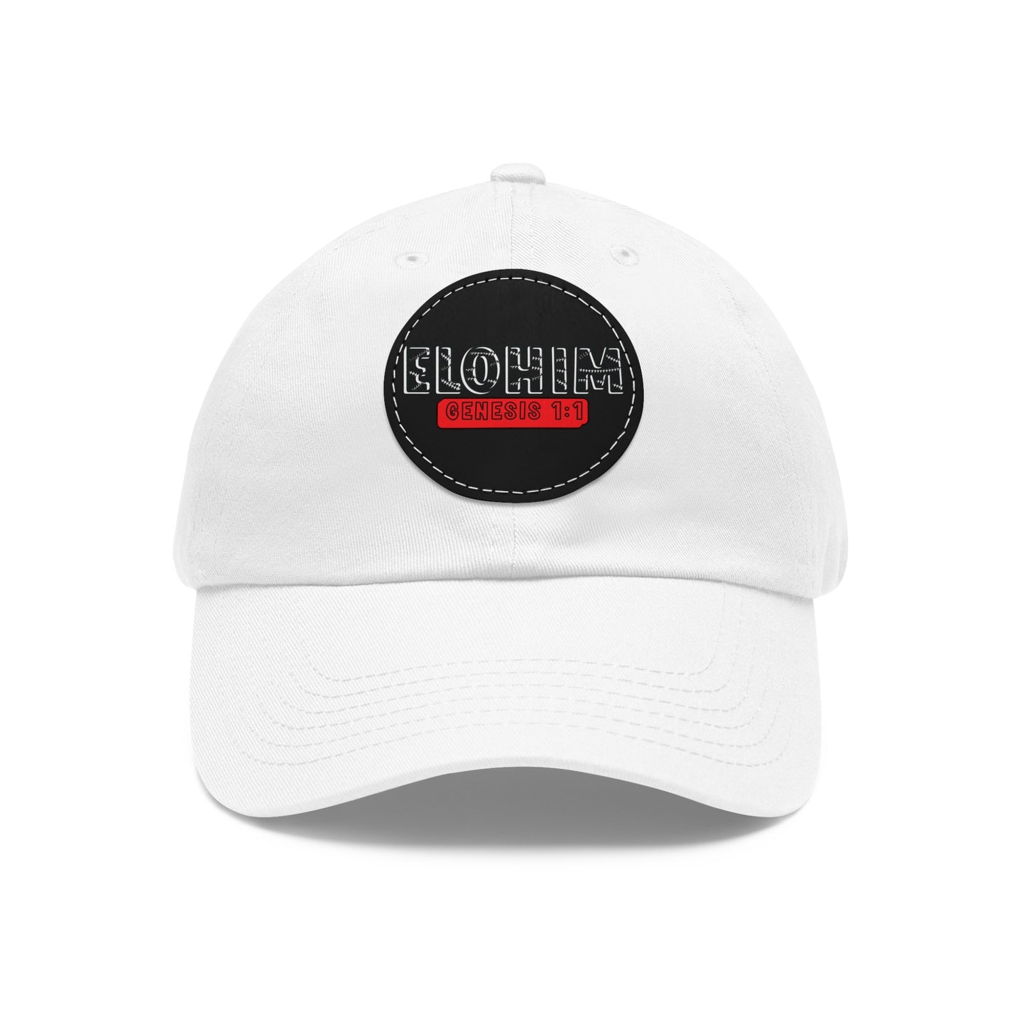 'ELOHIM, GENESIS 1:1- Stylish Dad Hat with Leather Patch | a Unisex Gift, Casual Wear, Summer Accessory, Unique Outdoor Cap, Adjustable Sun Hat, Christian Gift