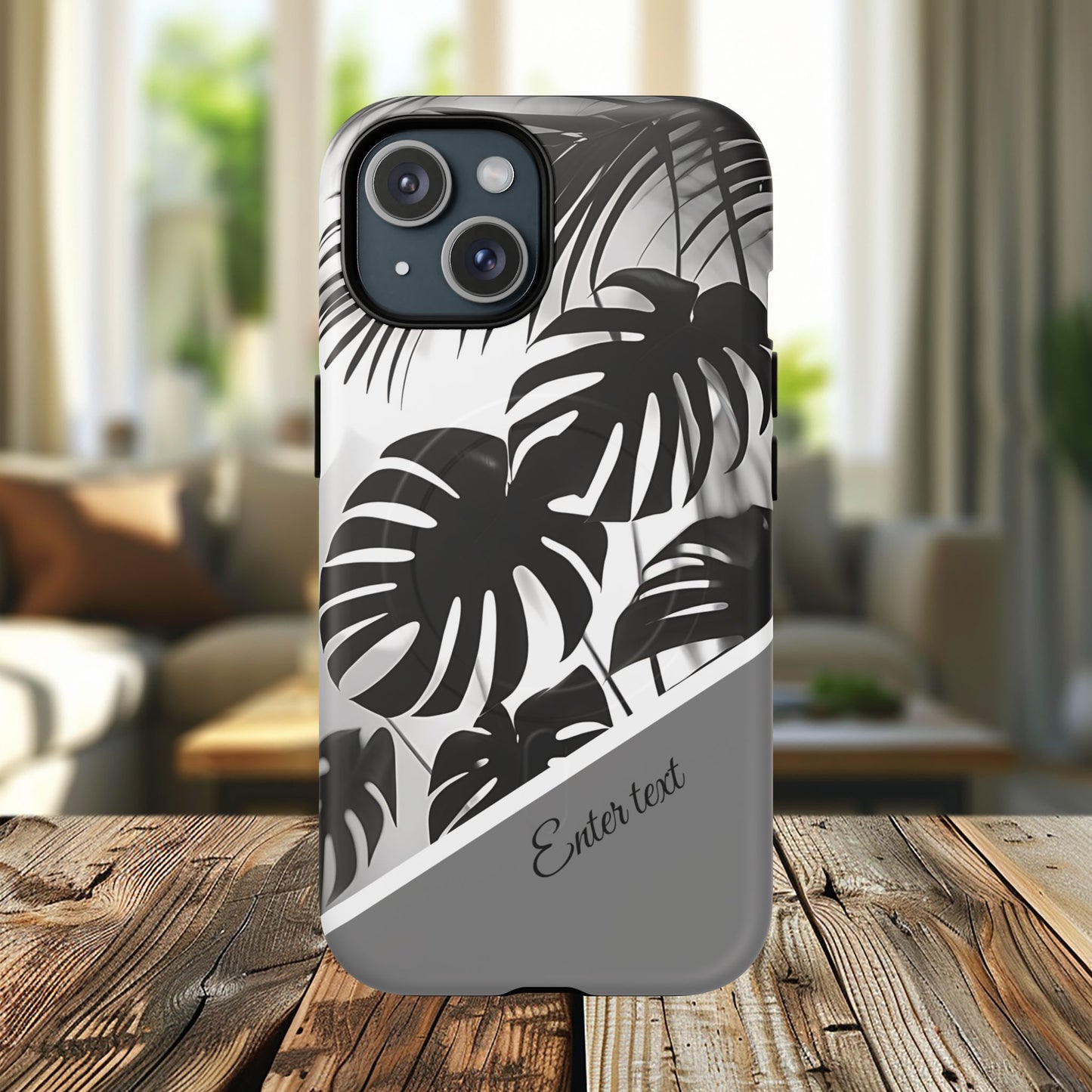 Personalized Monochrome Monstera Tropical Phone Case - Tough Magnetic MagSafe® Cases, Gifts for Nature Lovers, Stylish Phone Accessories, Gifts for Her.