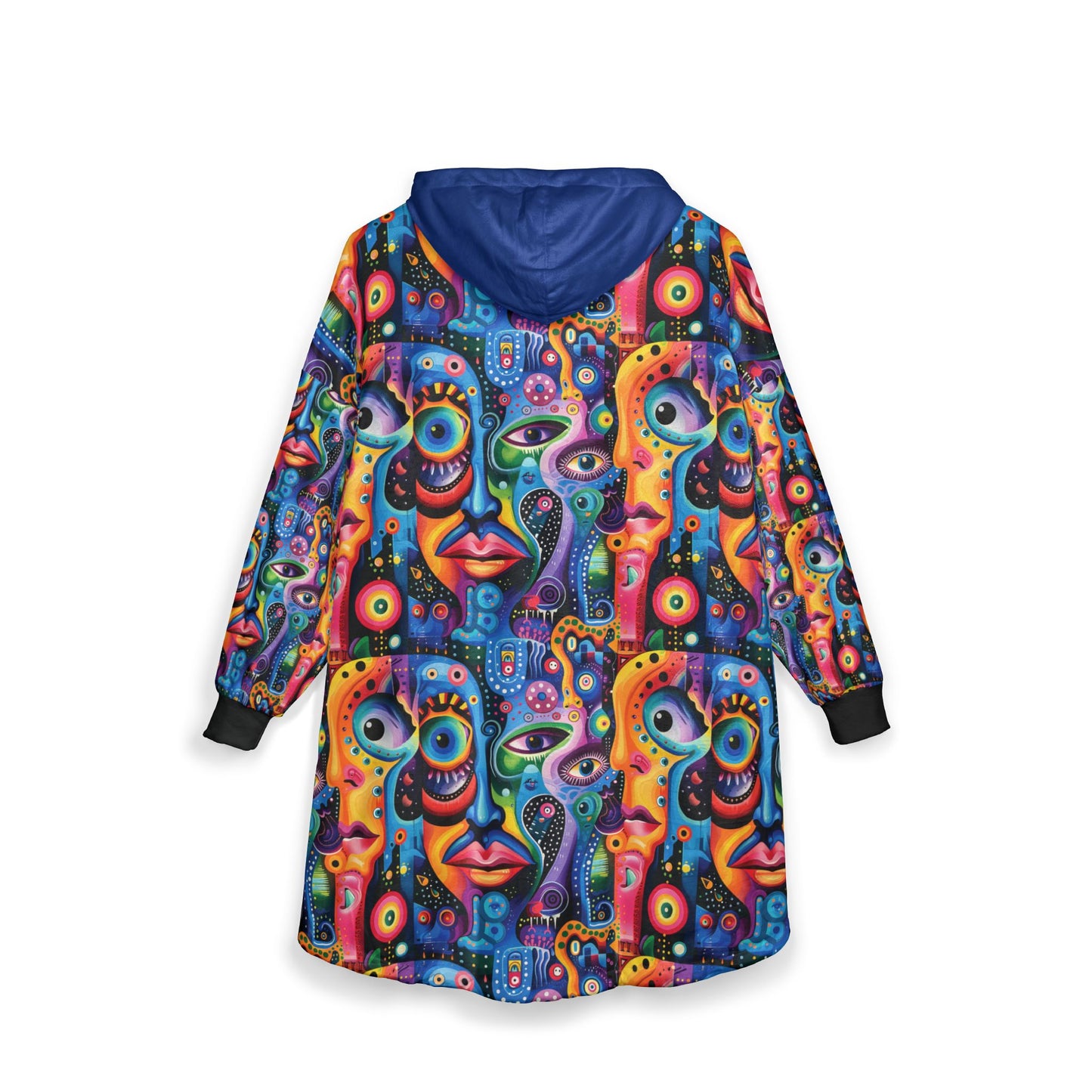 Psychedelic Visions Colorful Unisex Hooded Blanket with Abstract Faces - Cozy and Fun