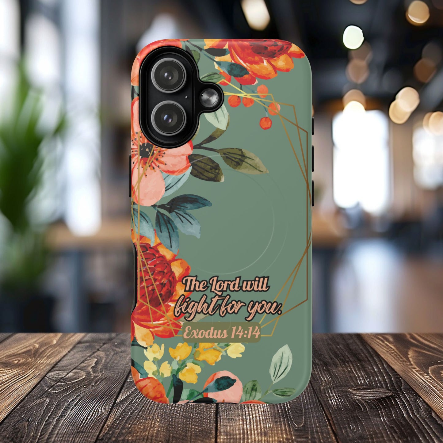 The Lord will Fight for You Exodus 14:14, Inspirational Gift, Tough iPhone Magnetic Case Scripture, Sunflower Bible Verse, MagSafe® iPhone® Tough Case, iPhone 14, iPhone 15, iPhone 16, Pro, Pro Max, Plus.