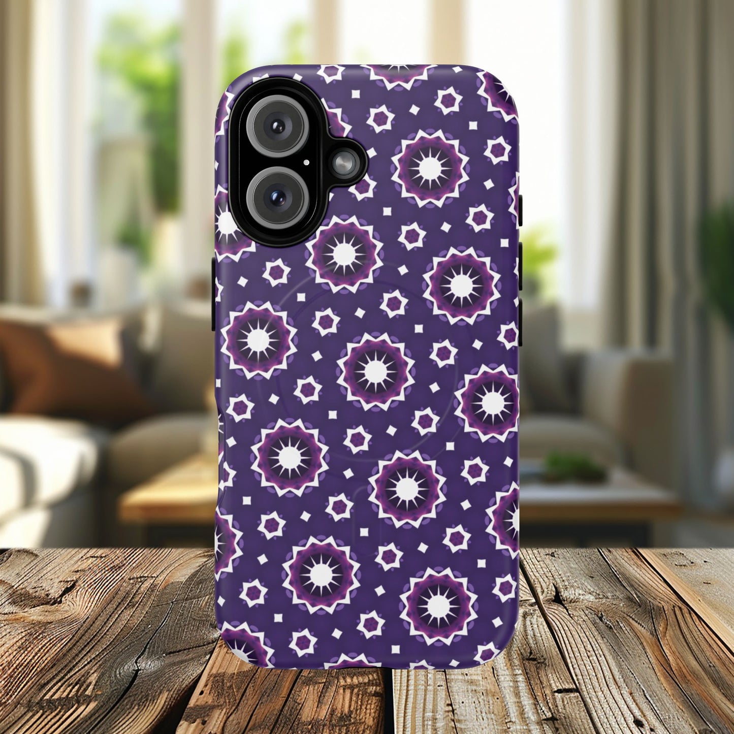 Violet Nova Bloom Stylish Tough Magnetic iPhone Case, Purple Floral iPhone Cover, Durable Cell iPhone Protector, Gift for Her, Mother's Gift