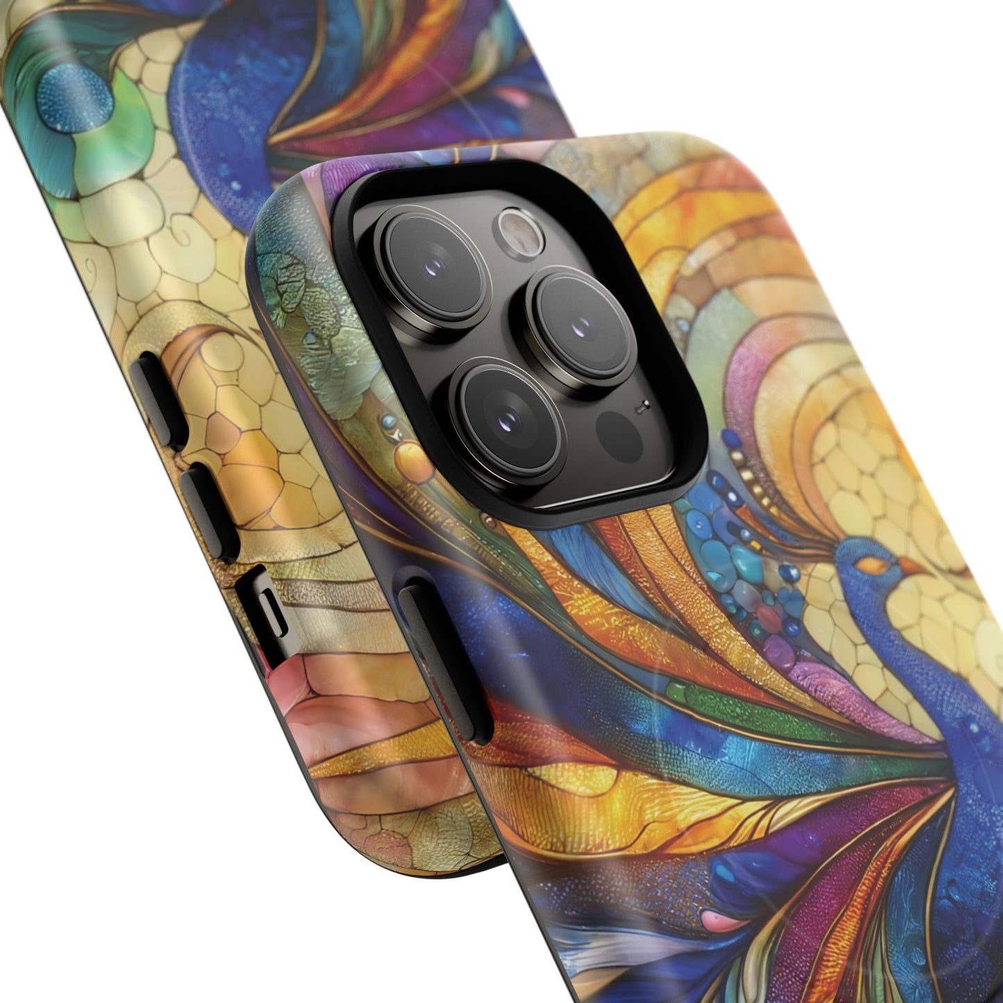 Mosaic Peacock Feathers Magnetic Phone Case, Tough Phone Shell, Vibrant Art Case, Gift for Her, Unique Phone Accessory, Wildlife Lover's Gift, Stained Glass Case.