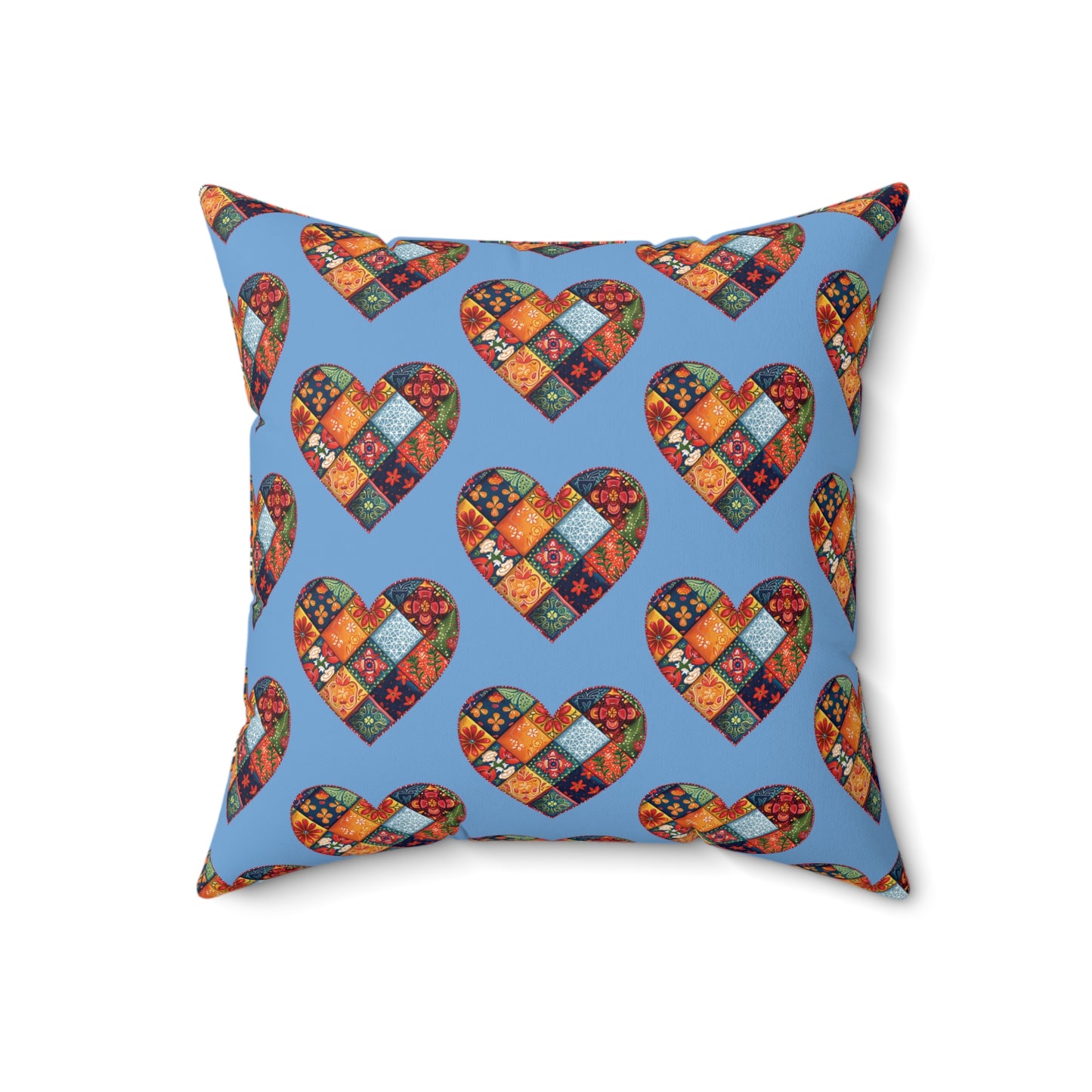 Light Blue Patchwork Heart Spun Polyester Square Pillow