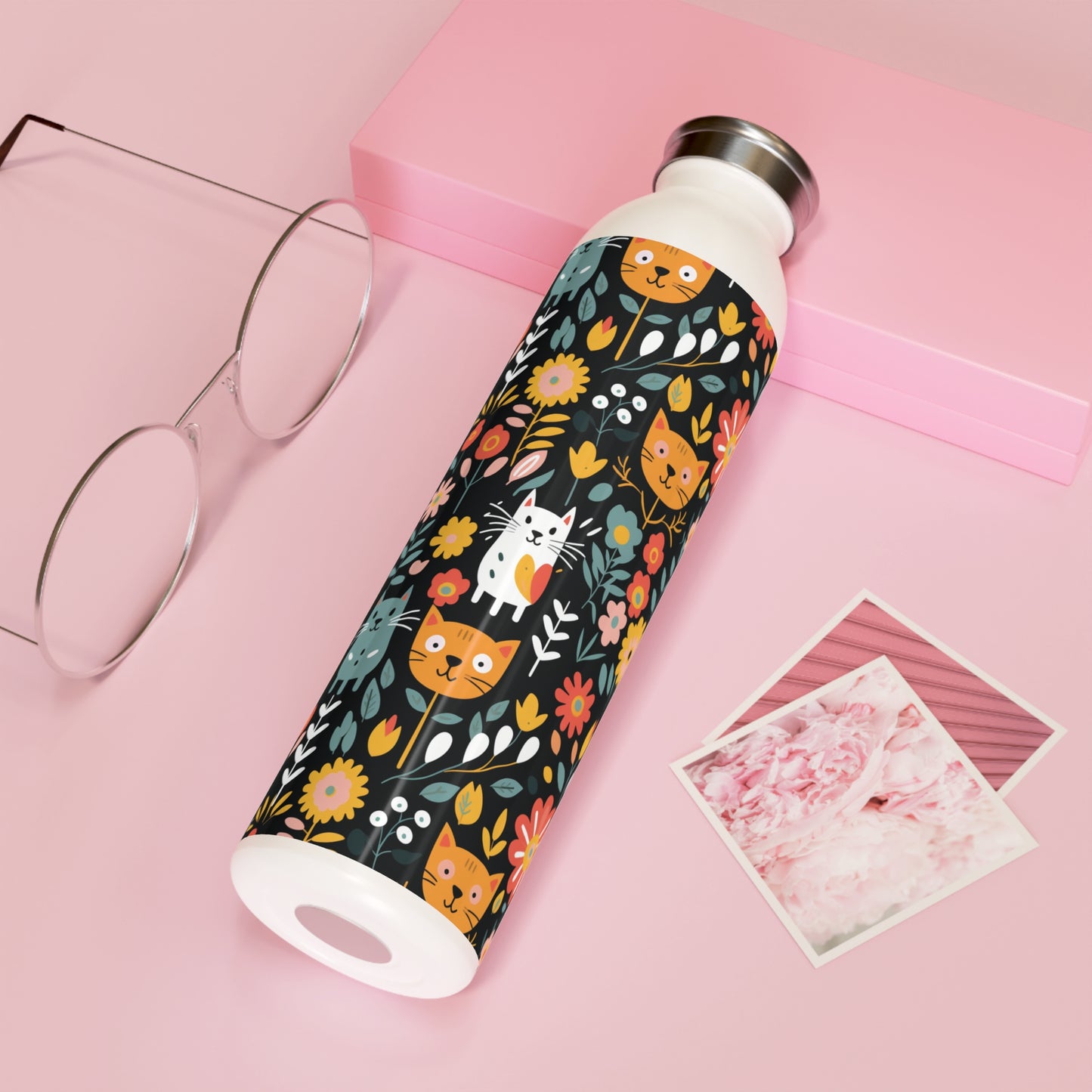 Whimsical Feline Garden Slim Water Bottle