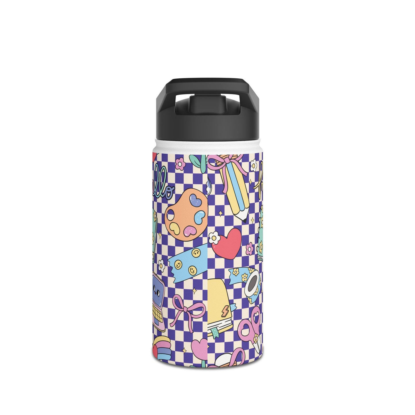 Personalized Purple Doodle Daydream Composition Book Inspired Stainless Steel Water Bottle for Kids, School Supplies, Eco-Friendly Drinkware, Back to School, Teacher Gifts