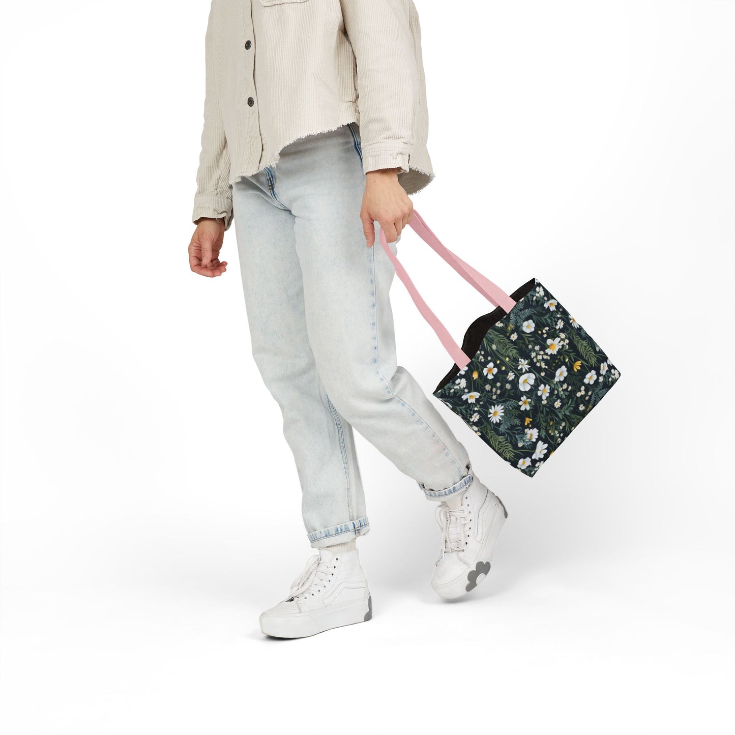 Daisy Delight Floral Canvas Tote Bag with 5-Color Straps | Eco-Friendly Shopping Bag